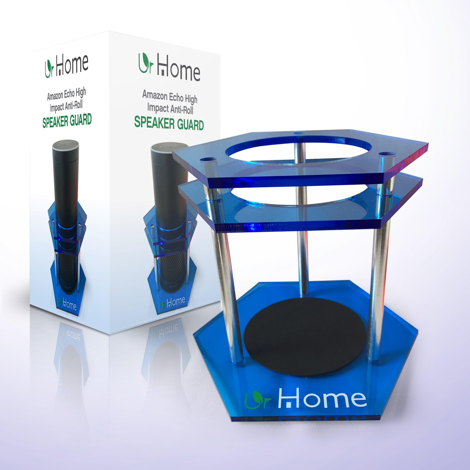 urHome Brand Acrylic Guard For Amazon Echo Speaker Green - UE Boom - Best Anti Roll stabilizing Design - Rubber Base Dock - Sleek Vertical Accessory Holder Kit Total Protection - Great As Gifts
