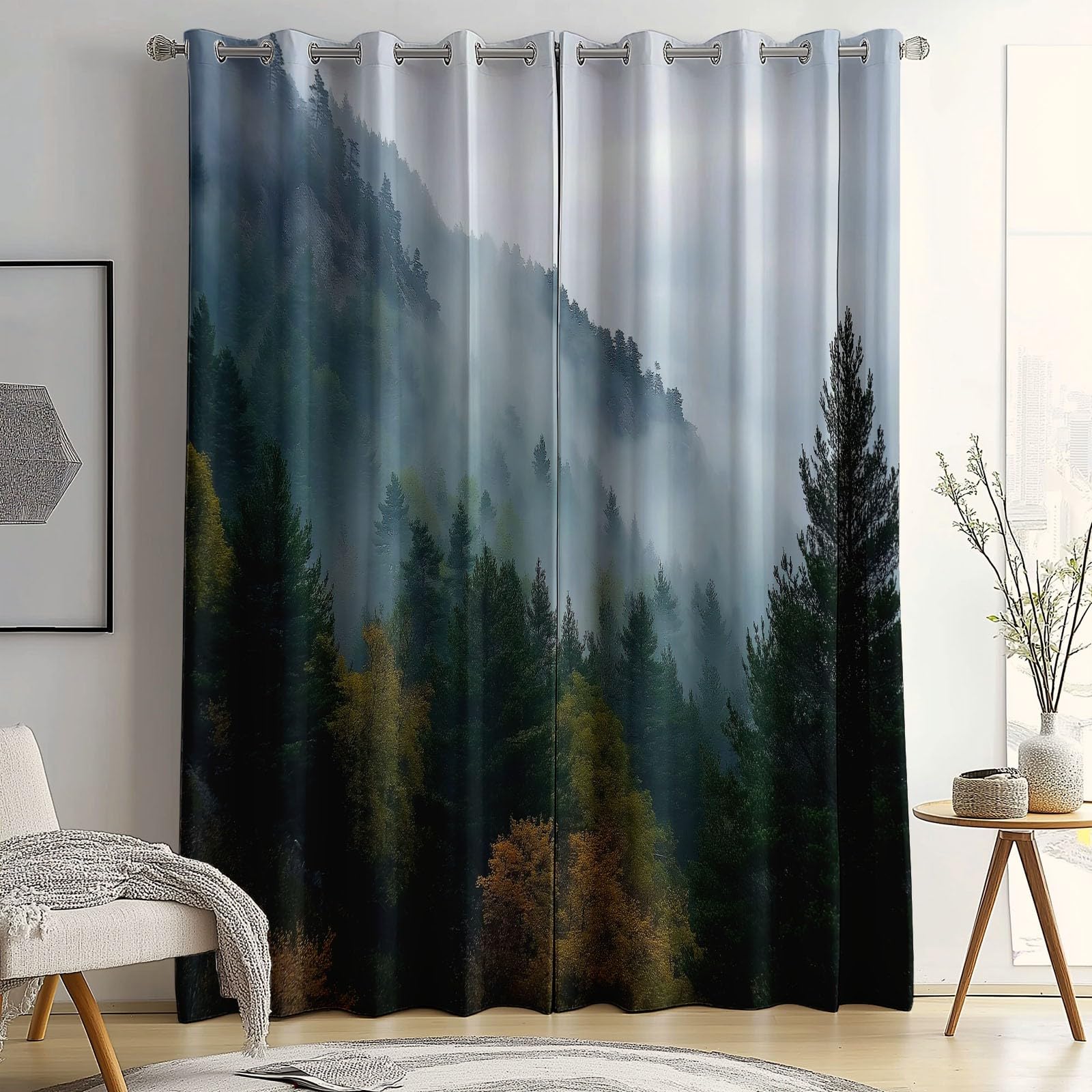 Zasłona zaciemniająca natura krajobraz głębokiego lasu nowoczesny kolorowy nadruk termiczny zasłony do sypialni salonu wnętrza z oczkami 70 l x 240 H cm (2 panele) Zasłony i zasłony