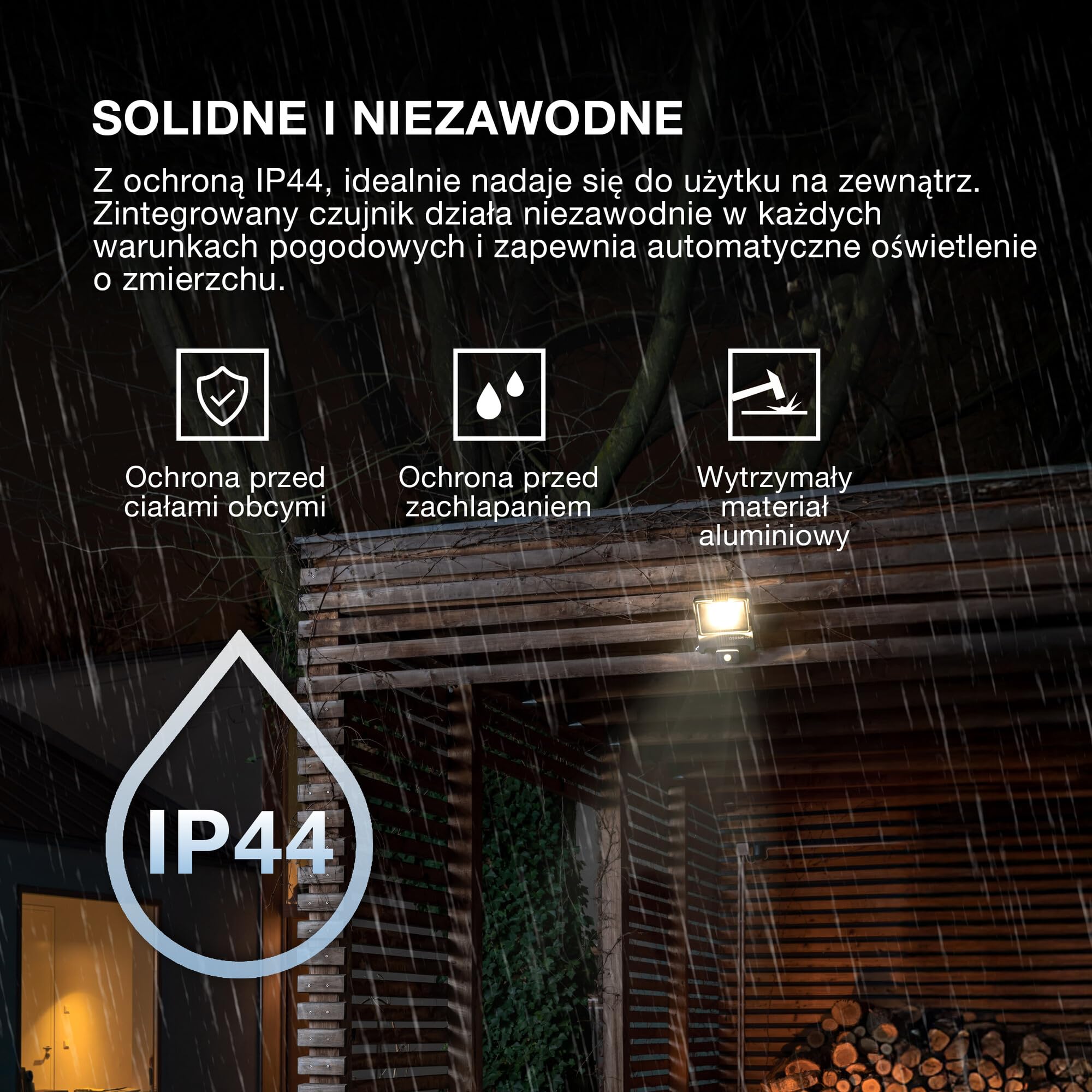 OSRAM ENDURA Flood Sensor LED Reflektor Zewnętrzny, 30W, 3000lm, 3000K ciepła biel, Czujnik Ruchu 9m, Aluminium, IP65