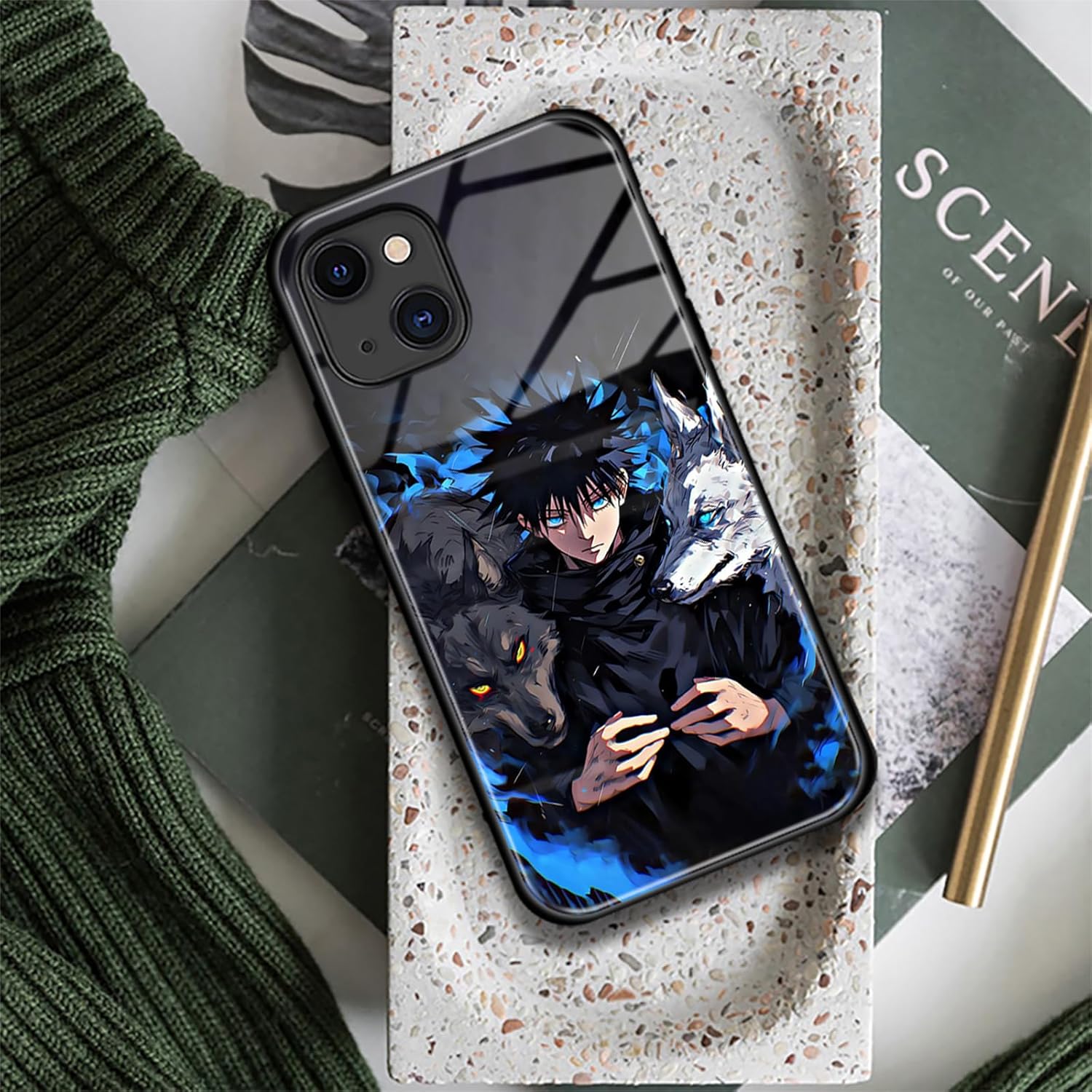 Chic Black Anime Glass Case for iPhone 15, Unique Aesthetic Manga Art, Sleek Glossy Anti-Scratch Cover Shell - Image 5