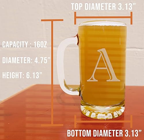 Miniatura 5 de Taza de cerveza de vidrio con monograma grabado de 16 onzas (letra A), regalos de cerveza personalizados de la A a la Z para hombres, Día del Padre,