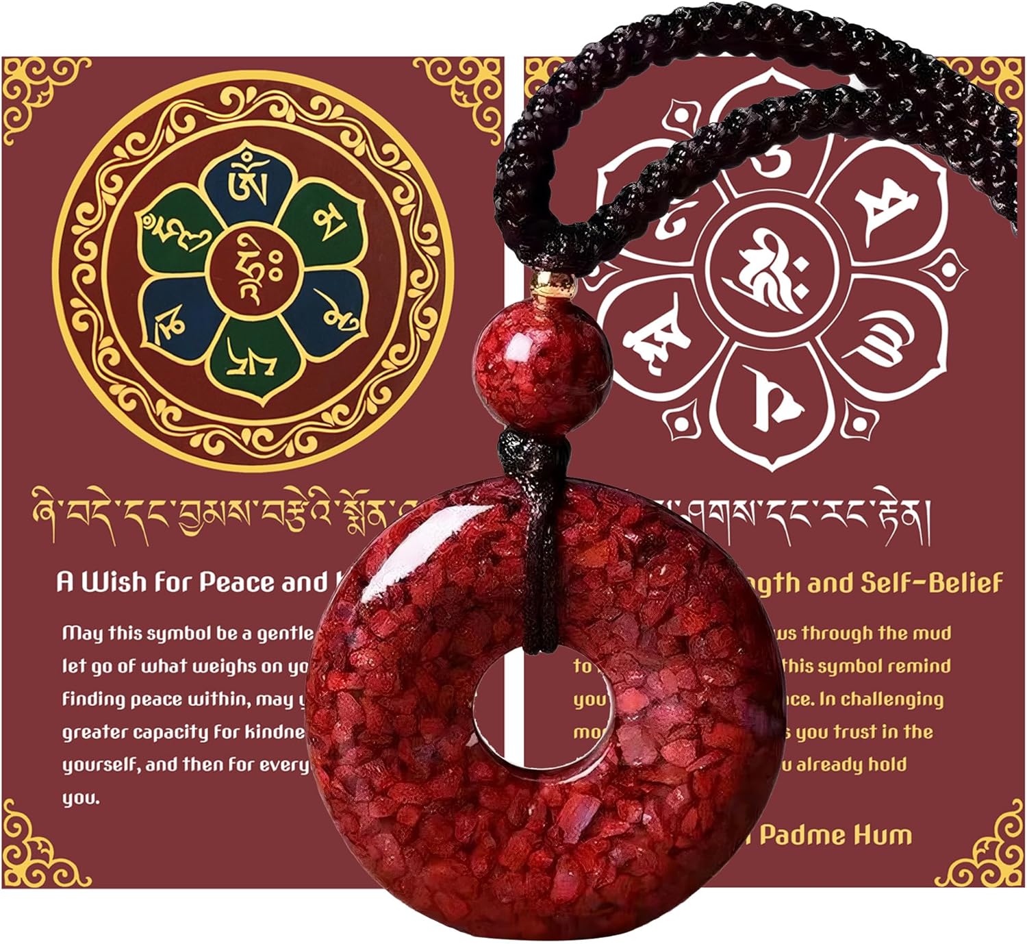 Cinnabar Donut Pendant Necklace, Feng Shui Amulet for Protection & Good Luck, Natural Stone Jewelry on Adjustable Cord (18mm) - Image 2