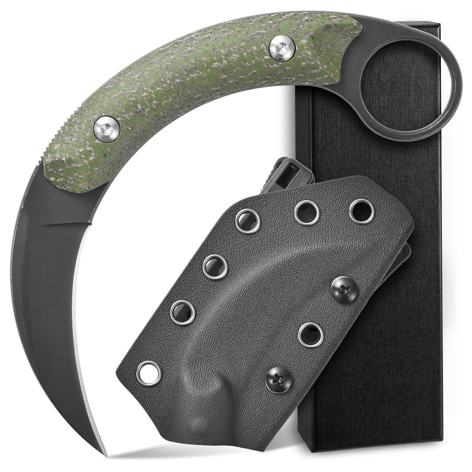 C16901 Fixed Blade Knives D2 Steel Micarta Handle Outdoor Survival Claw Knife,Camping EDC Tools, Kydex Sheaths(Green)