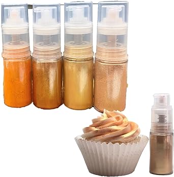 Edible glitter spray LUSTER DUST set, powder Spray powder pump, Metallic Dust Spray Pump dispenser 5 gram each for cake decoration, Food grade Paint Golden