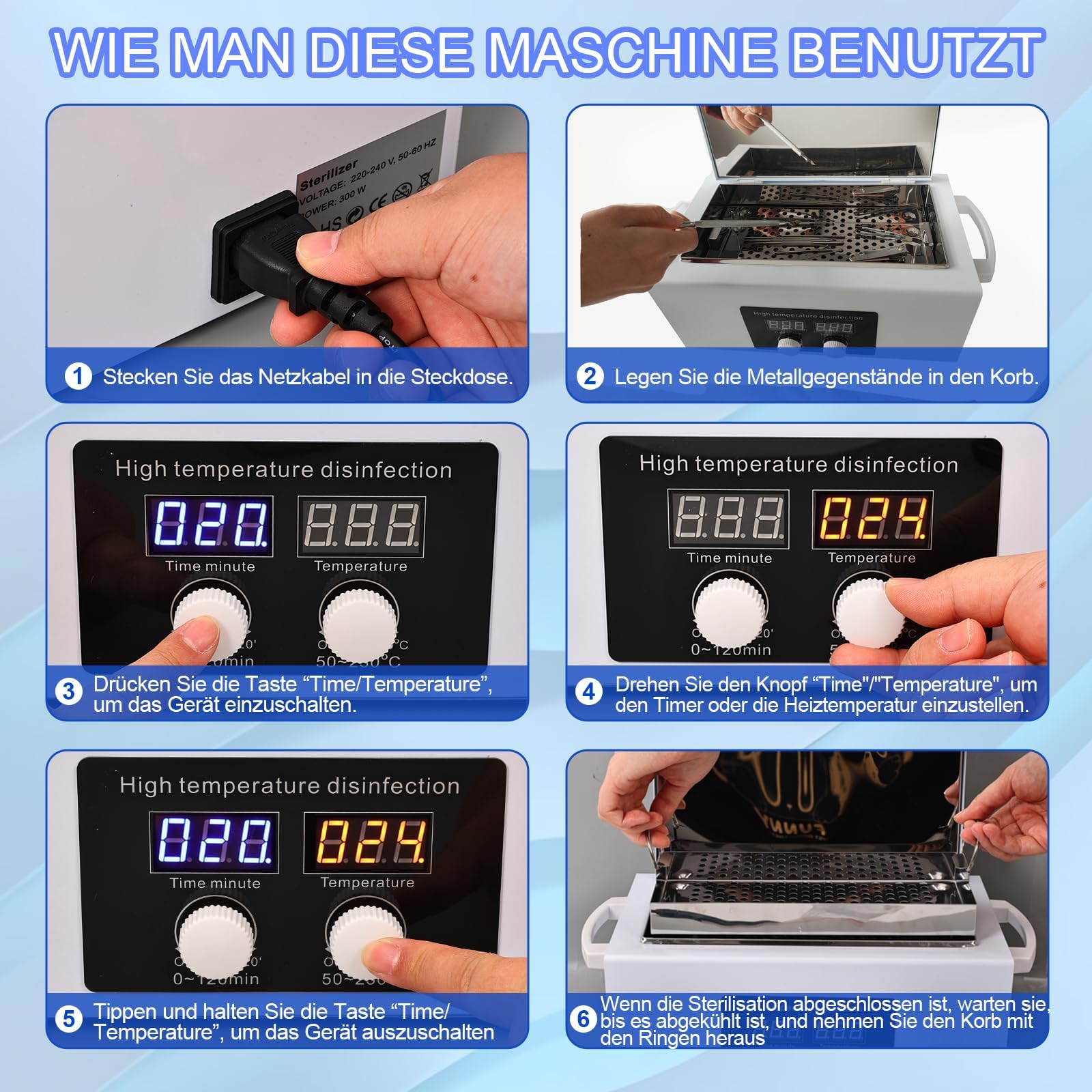 300W Heißluftsterilisator Desinfektion mit Hochtemperatur-Trockner & Timer | Sterilisator für Werkzeuge & Tücher | Ideal für Zahnarzt, Labor, Beauty-Salon & Nagelstudio