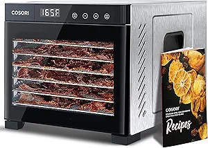 COSORI Food Dehydrator for Jerky, Large Drying Space with 6.48ftยฒ, 600W Dehydrator Machine, 6 Stainless Steel Trays, 48H Timer, 165ยฐF Temperature Control, Yogurt Maker, for Herbs, Meat, Fruit
