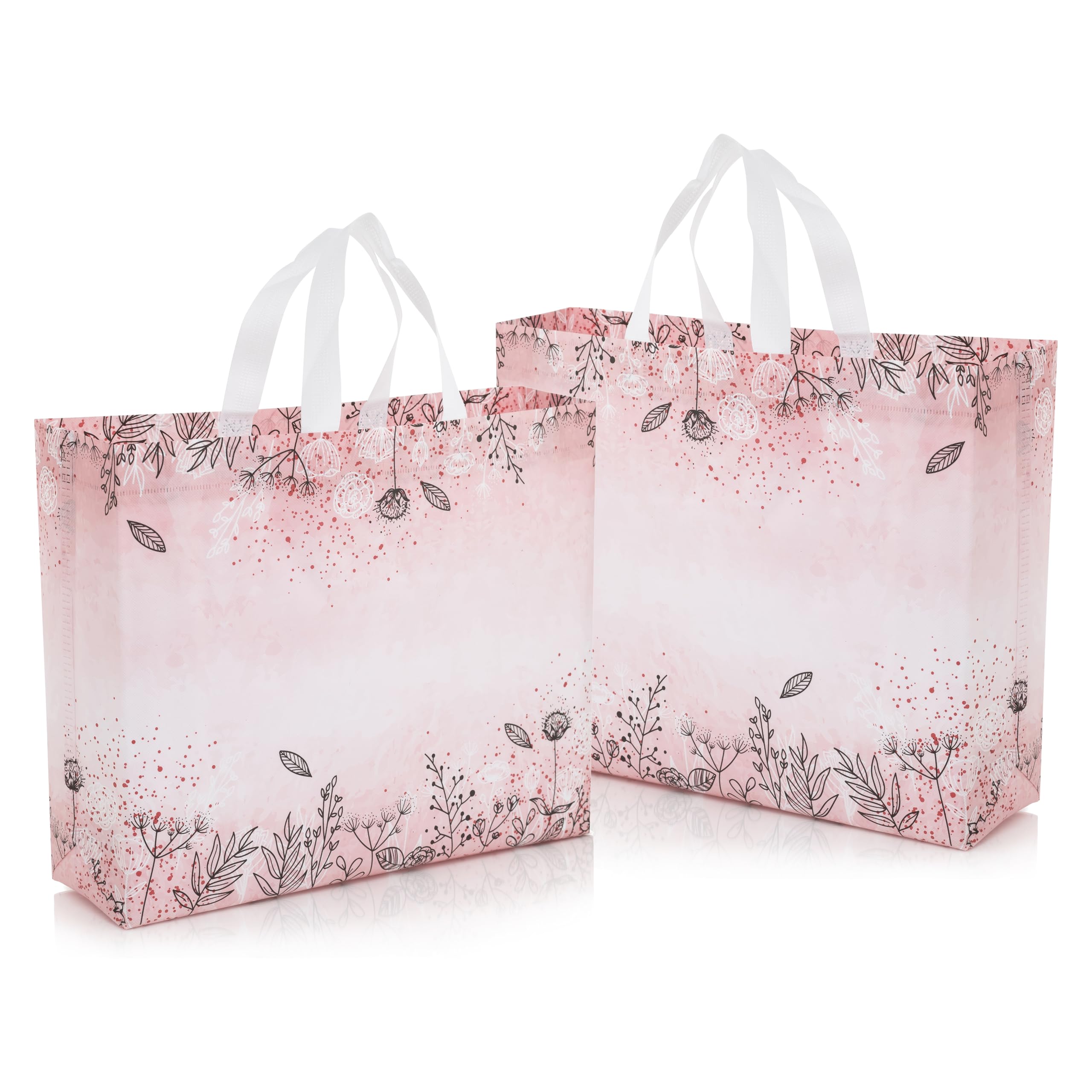 Lavya Medium Size Pack of 20 Pcs Rose Floral Printed Non-Woven Laminated Fabric Reusable Eco-Friendly Party Return Gift Bags (Floral Pink Bloom, M-15x12.5x4)