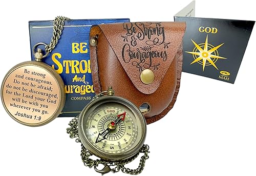 Miniatura 10 de Bible Verse Brass Compass – “Be Strong and Courageous” (Joshua 1:9) | Christian Gift for Graduation, Baptism, Confirmation – Religious Keepsake for