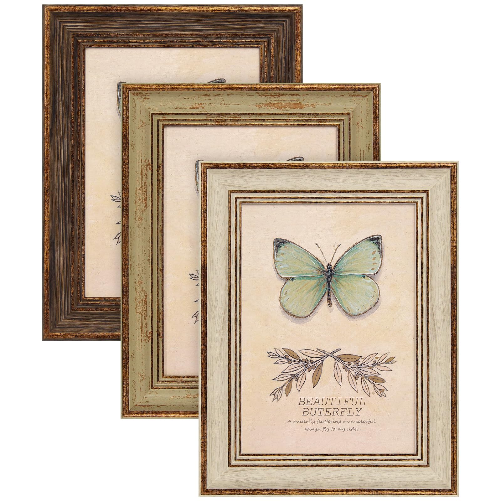 Xuanluo Mix Color 3 Pack Farmhouse Rustic Picture Frame Sets Distressed Farmhouse Frame For Wall Mount Or Tabletop Display. (5X7 (3Pc))