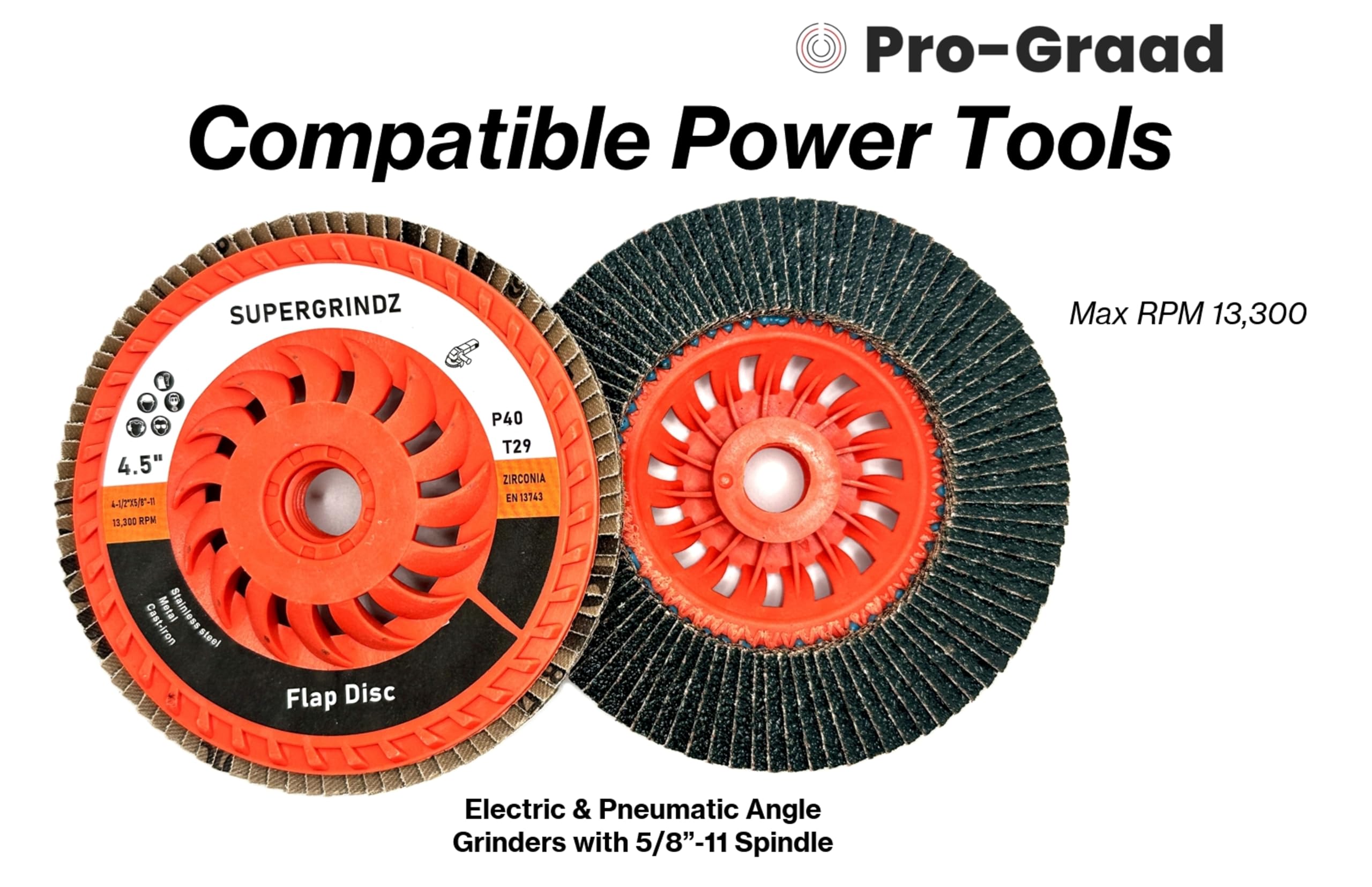 SuperGrindz Fächerscheiben für 11,4 cm und 12,7 cm Schleifer, Körnung 40, Körnung 29, hochdichter Zirkonia, zuschneidbar, für 11,4 cm und 12,7 cm Schleifer, 1,6 cm (5/8 Zoll) 11 Schnellwechselnabe,