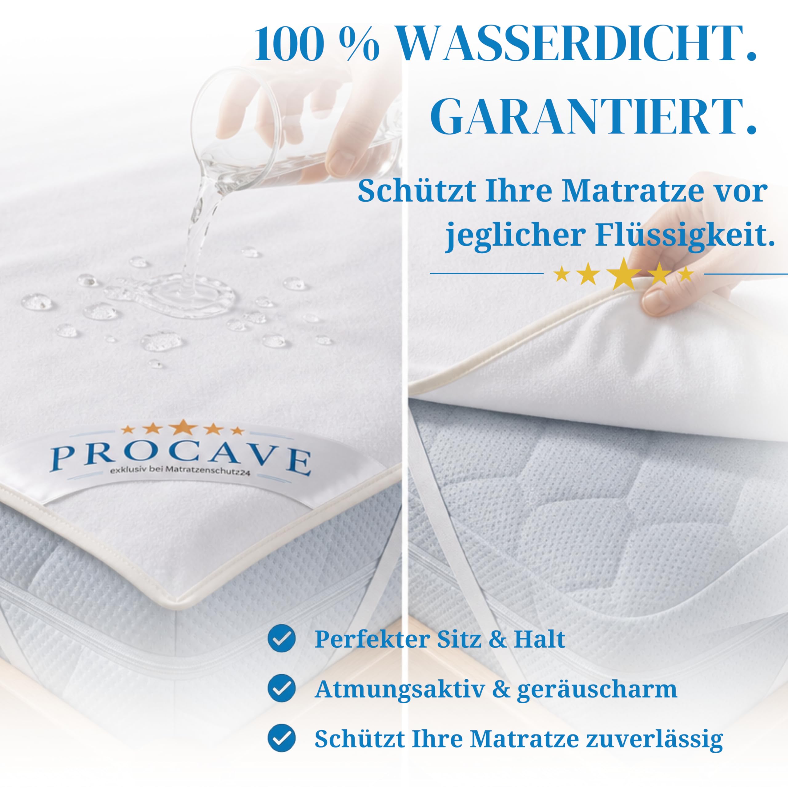 PROCAVE® Matratzenschoner 180x200 cm wasserdicht | Atmungsaktiver Matratzentopper mit Nässeschutz | Inkontinenzunterlage waschbar | Anti-Milben Bettunterlage | Premium Matratzenauflage Made in Germany