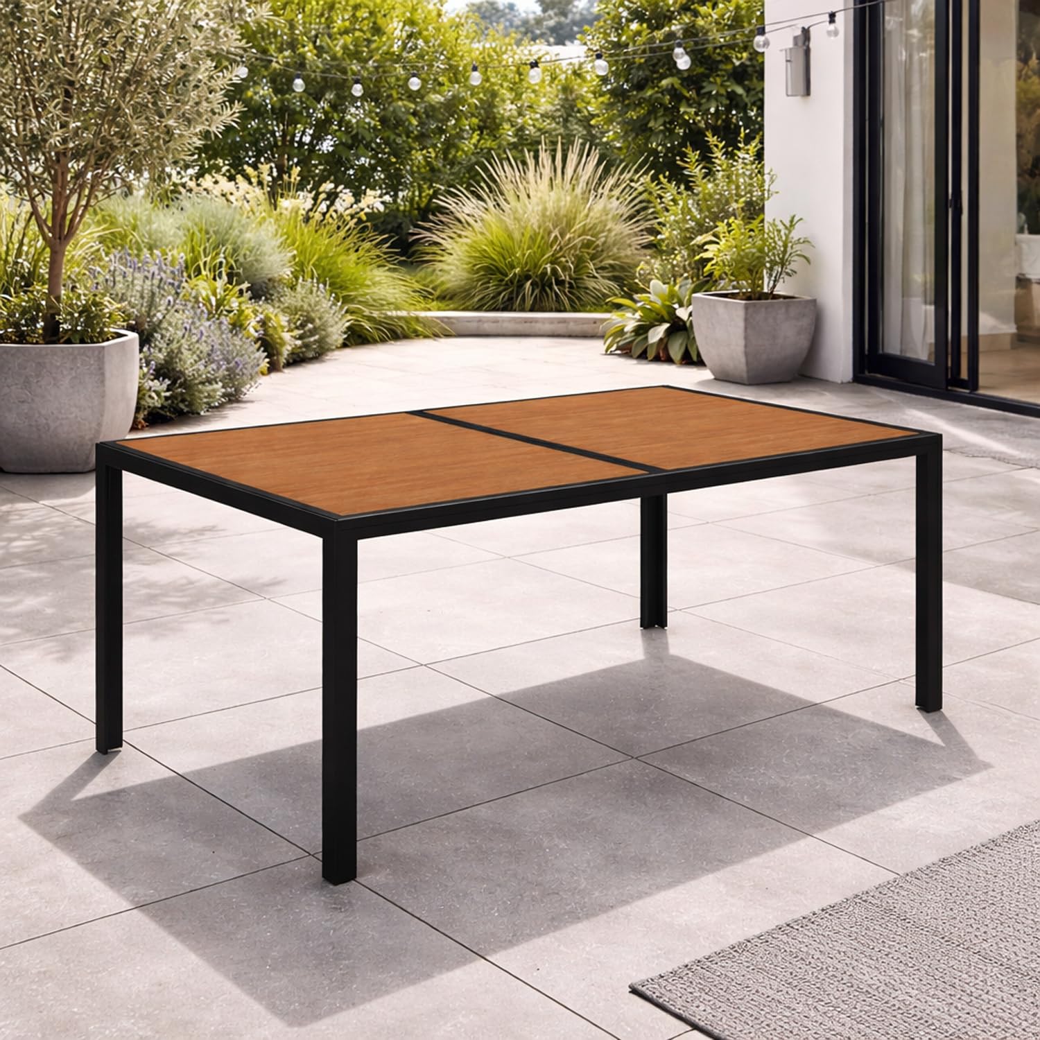 Mojawo 7tlg Outdoormöbel Set Gartenmöbel Gartengarnitur Holzoptik Gartentisch Nonwood 150 x 80cm + 6 Sessel Schwarz