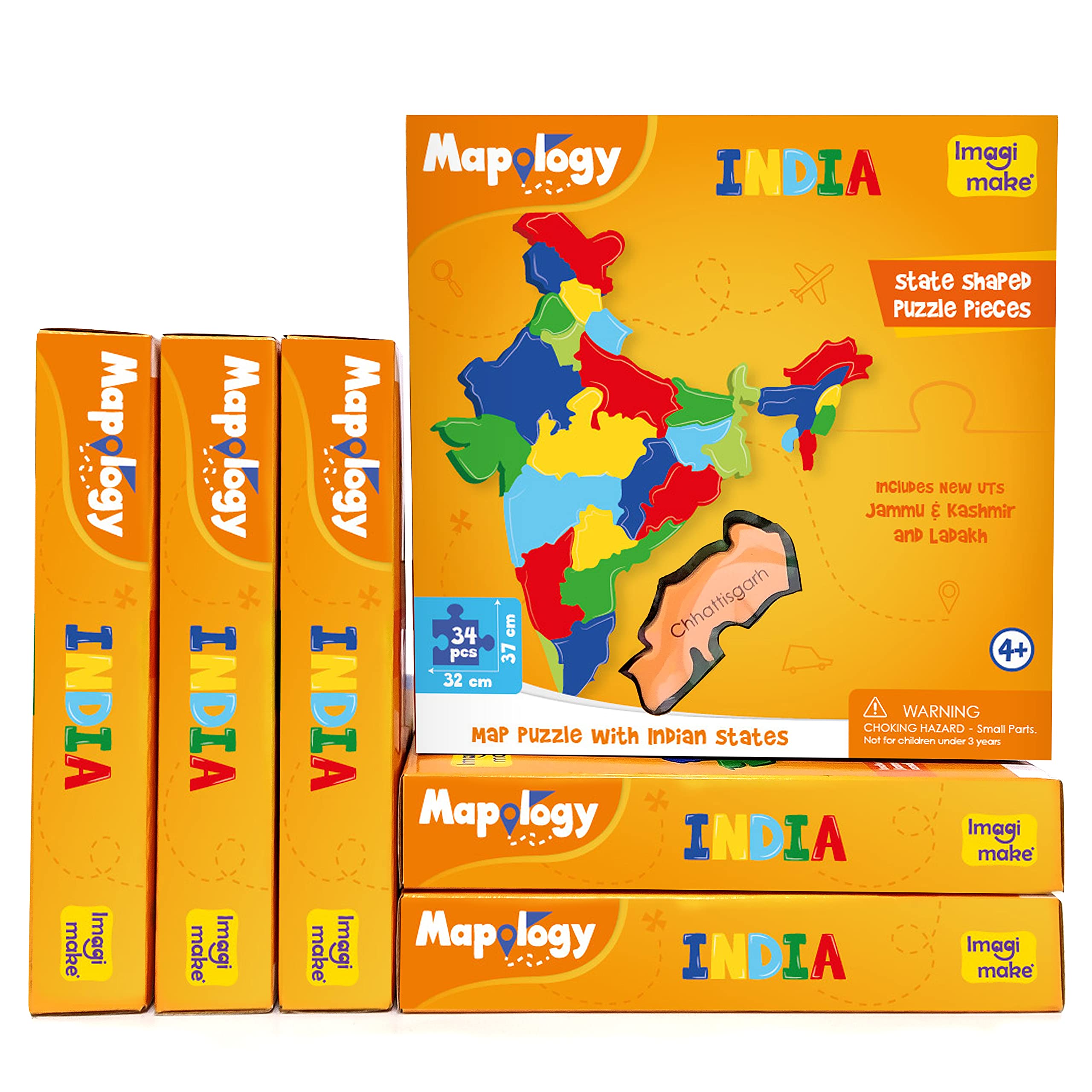 Imagimake Mapology : States of India Map Puzzle - Educational Toy and Learning Aid for Boys and Girls - Return Gift Combo for Birthday - Age 5 Years and Above - 6 Pieces
