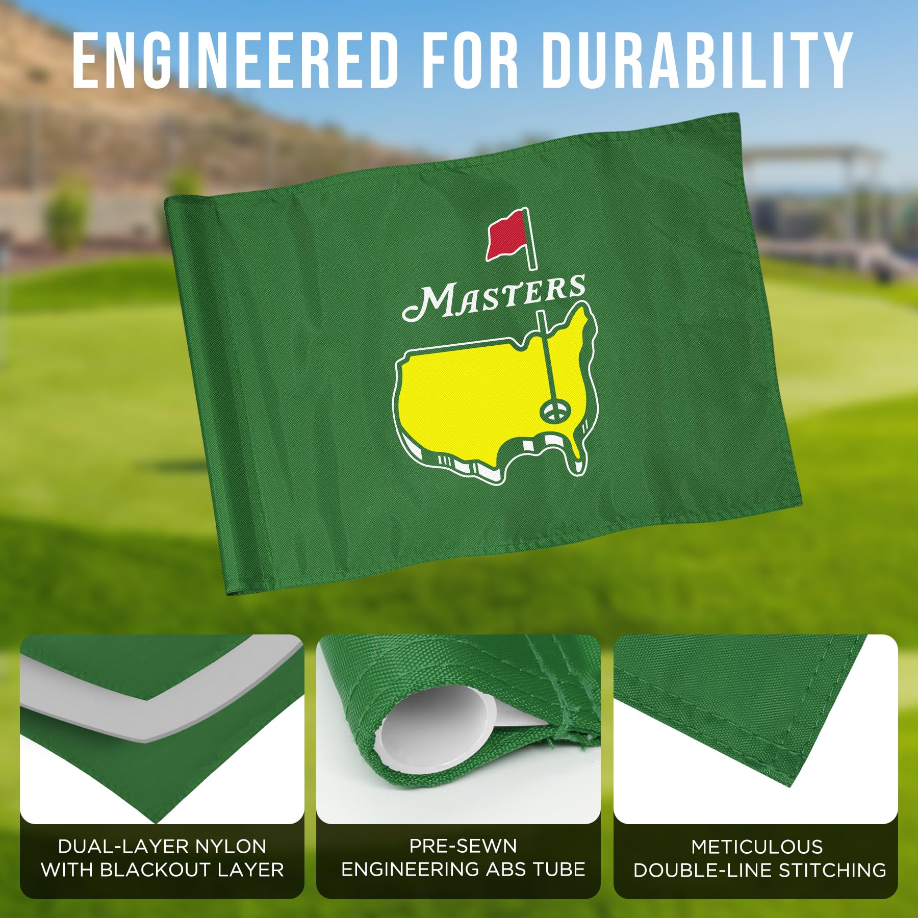 Golfflagge mit Röhre, doppelseitig bedruckte Augusta-Nationalflagge, 420D-Nylon-Golf-Pin-Flaggen, grüne Flaggen für Golfplatz-Driving Range-Kollektion, 35,6 cm H x 50,8 cm L, Grün