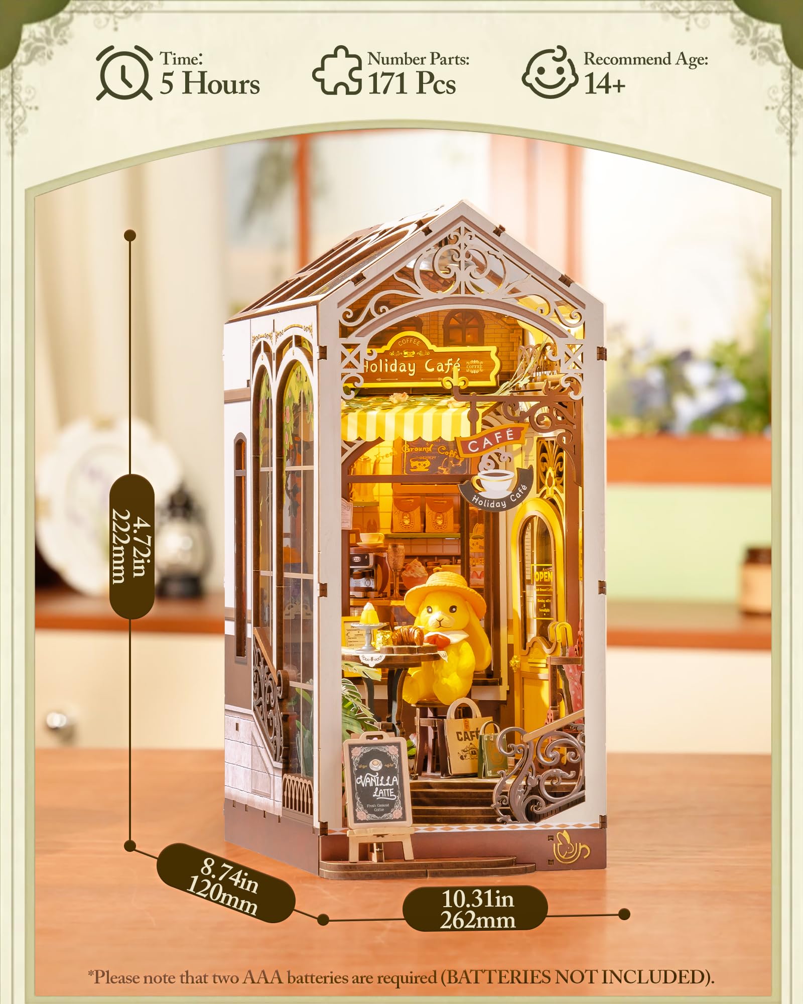 ROBOTIME Book Nook Kit for Adults, Holiday Café, DIY Miniature House Kit, Booknook Bookshelf Decoration - Image 4
