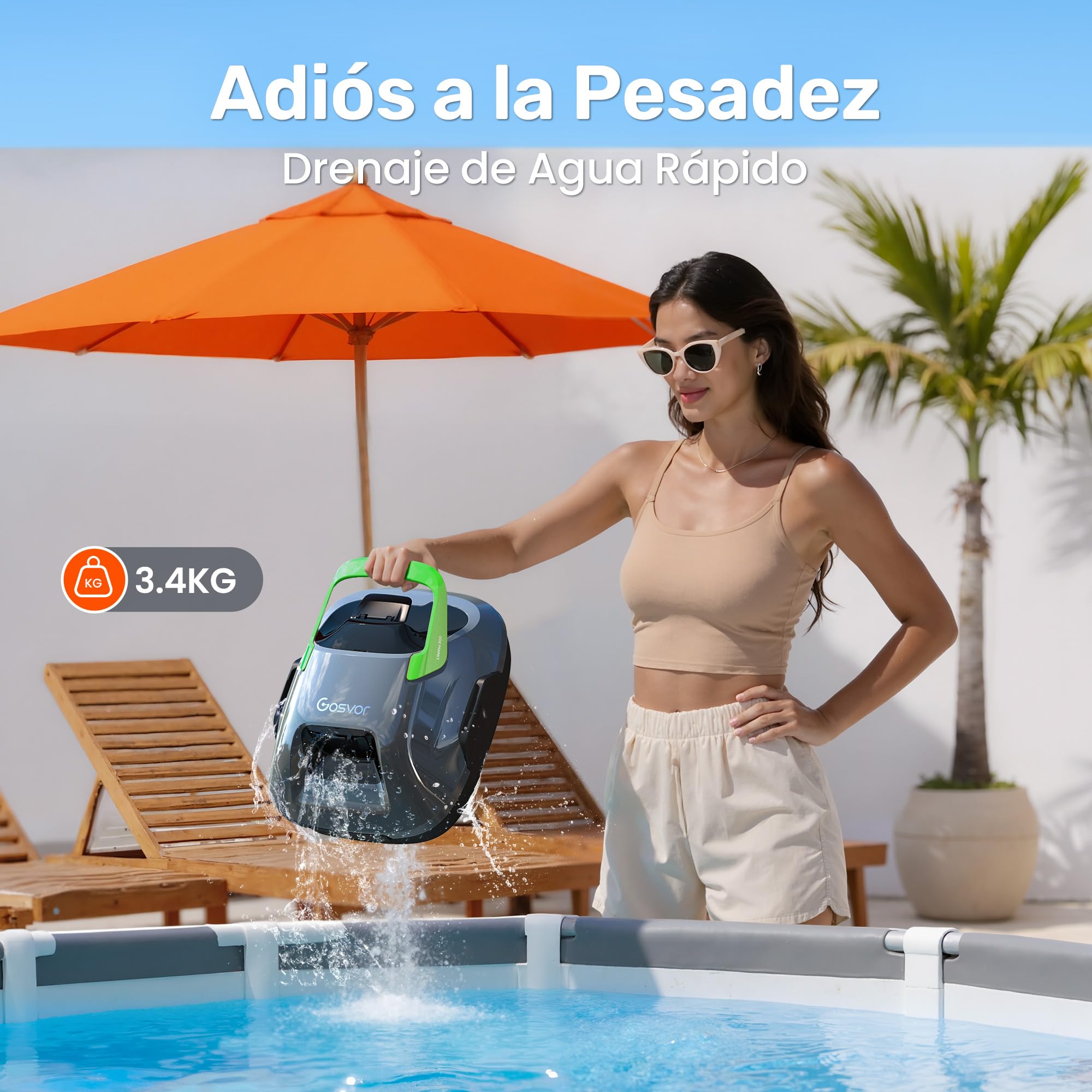 Gosvor (Nuovo 2026 Robot limpiafondos Piscina Sin Cables - Autonomía 90 Min, Autoestacionamiento,para Piscinas hasta 80m², Filtro 180 Micras, Limpiafondos Automático Inalámbrico,Gris Verdoso
