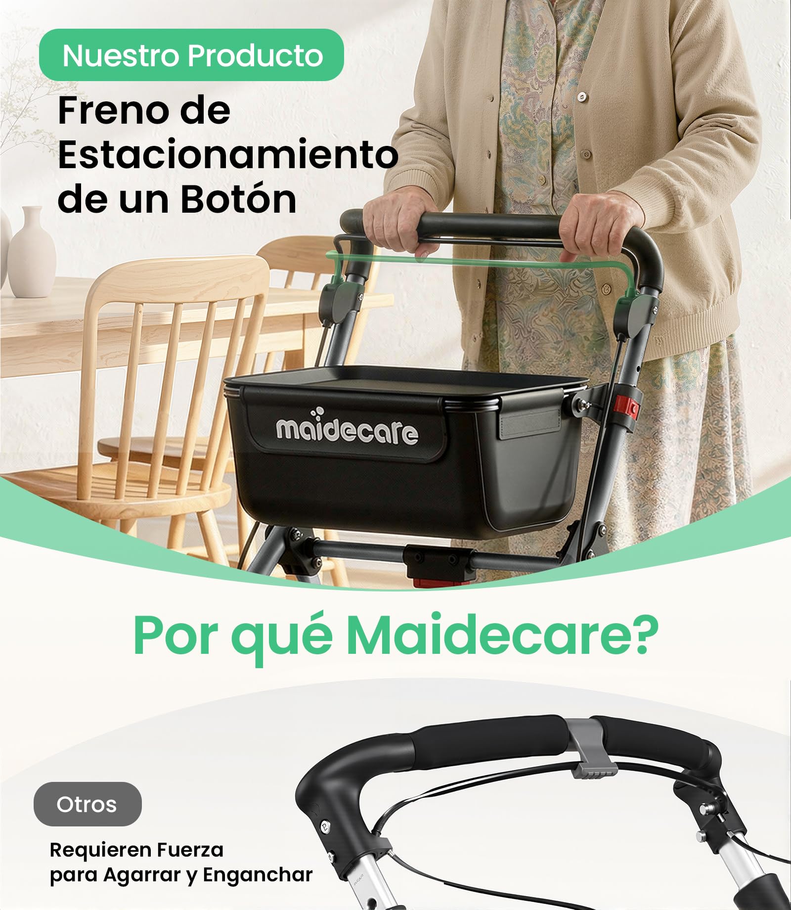 Andador para Ancianos, Andador Plegable con Asiento para Personas Mayores, Estrecho para Apartamento, Modelo de Interior Plegable y Ligero con Bandeja y Bolsa de Tela, 4 ruedas, Aluminio, Plata