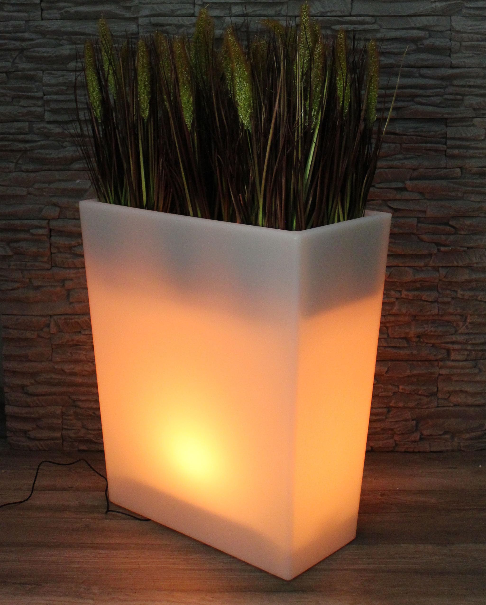 Arnusa Vaso da fiori grande a LED illuminato RGB con telecomando PL403S vaso da fiori alto rettangolare vaso da fiori moderno 70 x 59 x 31 cm bianco