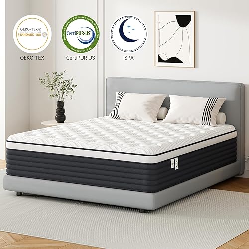 Miniatura 7 de COOLMI Colchón tamaño King  Colchón híbrido de espuma viscoelástica de 14 pulgadas en una caja, alivio de presión para apoyo de espalda, firmeza