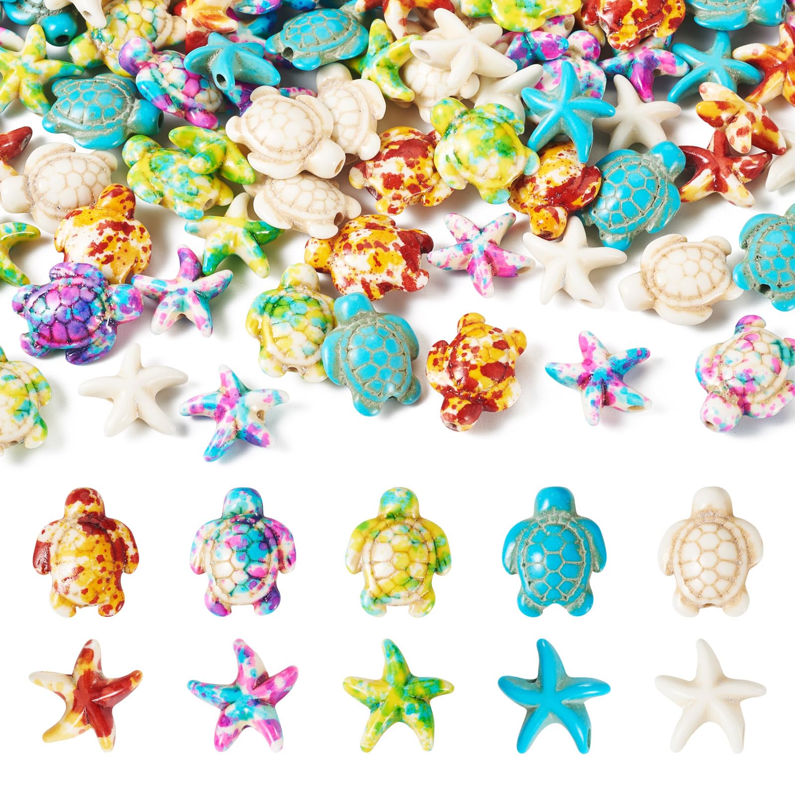 Photo 1 of 100Pcs Sea Turtle & Starfish Turquoise Beads Colorful Boho Sea Craft Bead Spray Painted Synthetic Bead Charm for Jewelry Making DIY Bracelet Necklace Anklet Supplies Summer Ocean Beach Hole: 1~1.6mm