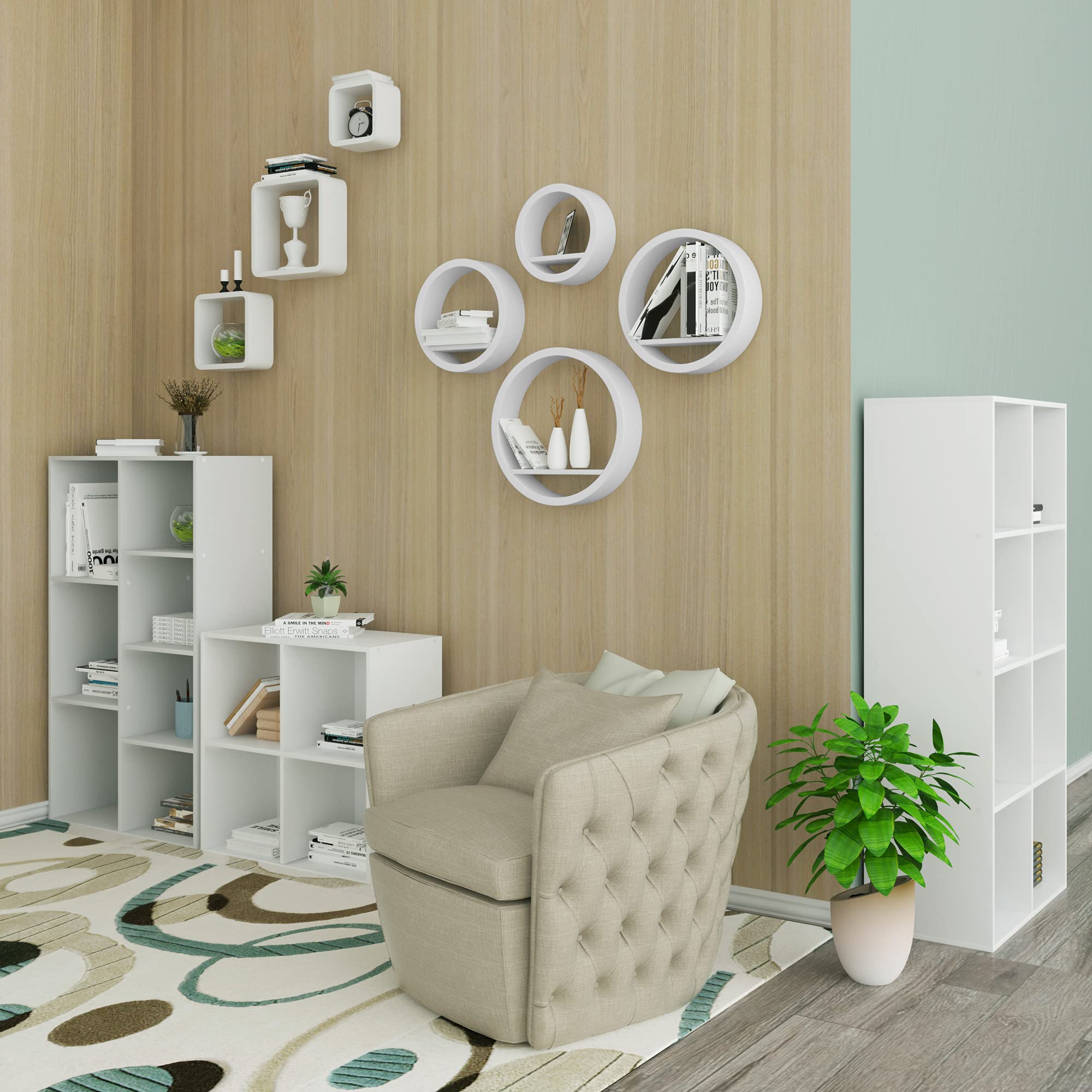 WOLTU Floating Shelves Round Floating Wall Shelves Set of 4 CD DVD Toys