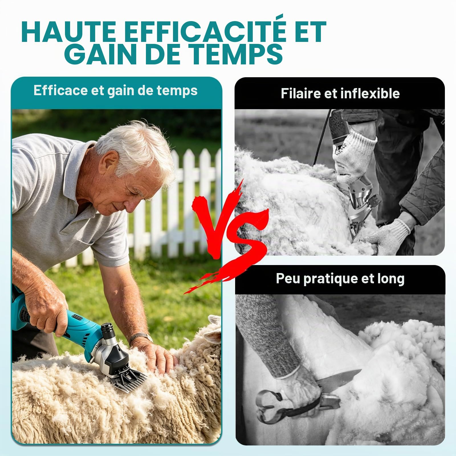 Yofidra Tondeuse a Mouton 550 W - Sans fil - 6 vitesses - Lame à 13 dents - 2 batteries de 3000 mAh - Ciseaux à laine professionnels pour moutons, chèvres, alpagas
