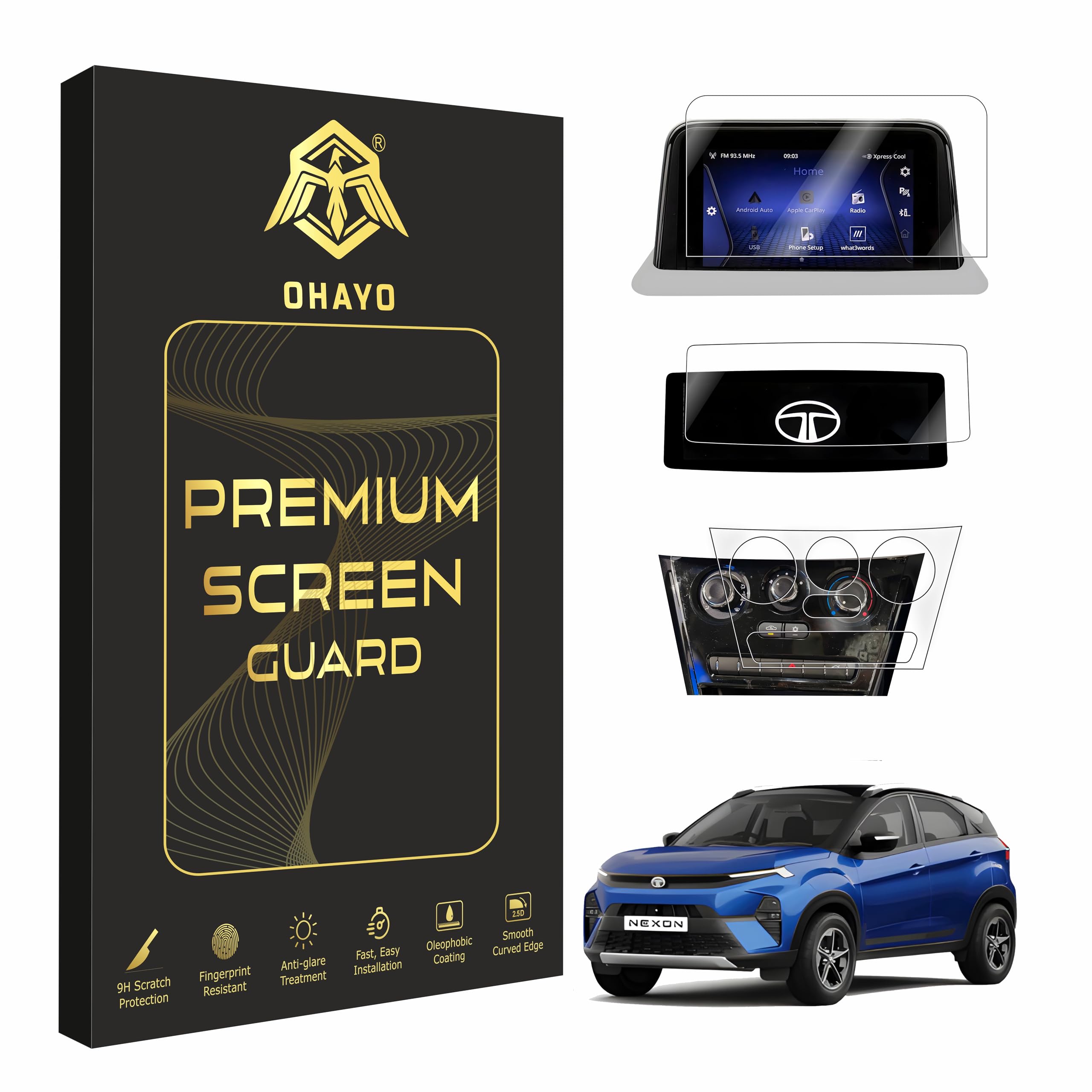 OHAYO 4-Piece Screen Protector Set for New Tata Nexon | 10.25" Infotainment (Thin Bezel) + MID Display + Steering + AC Panel Guard | Car Interior Accessories | Clear Film (Not Tempered Glass)NEX9 -10R/10/S/T (3Pc [7” Display + Basic AC + Steering Panel])-image-17