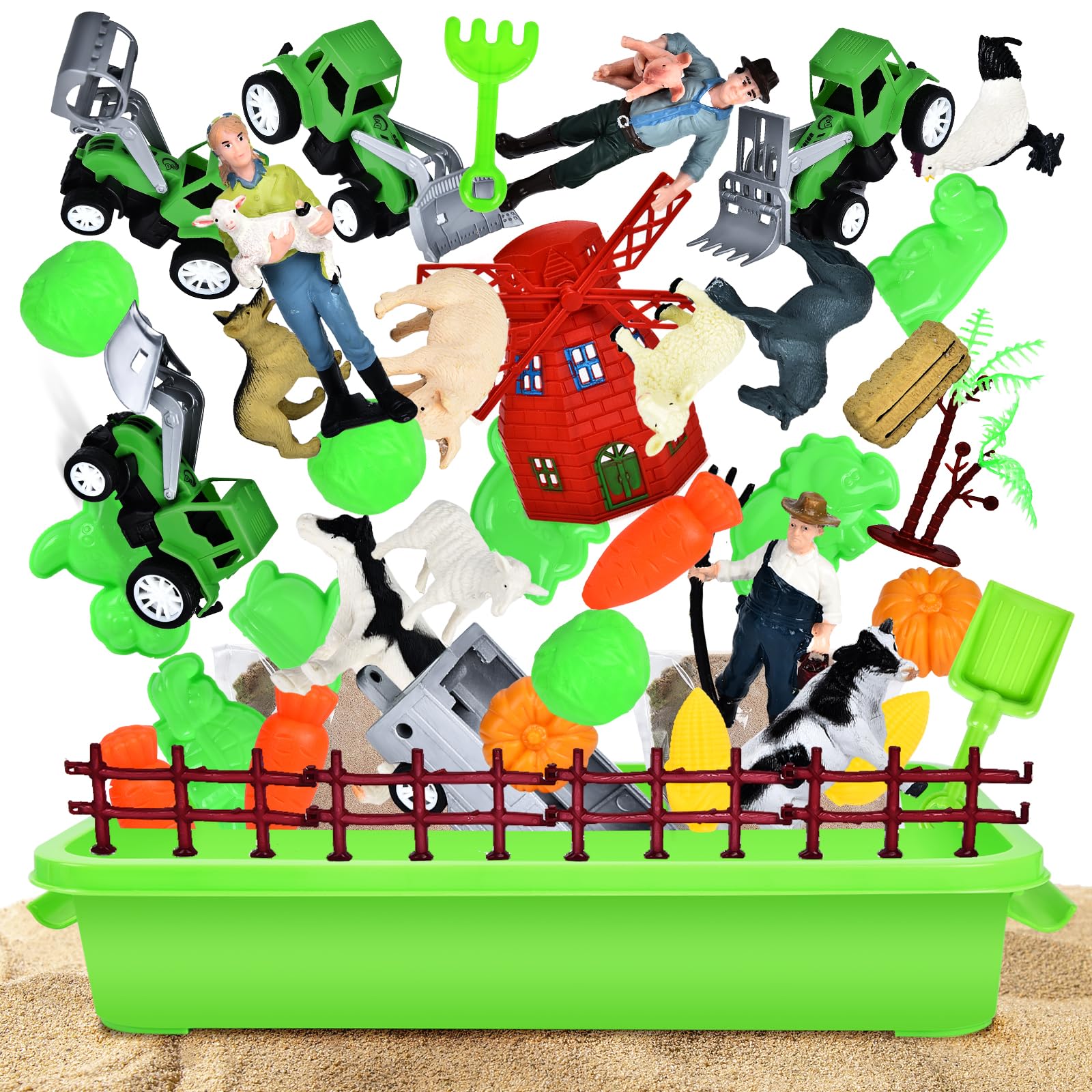 Sable Cinétique JONRRYIN 1kg Avec Chantier Construction - Jeu Créatif Pour Enfants Avec Moules Et Accessoires