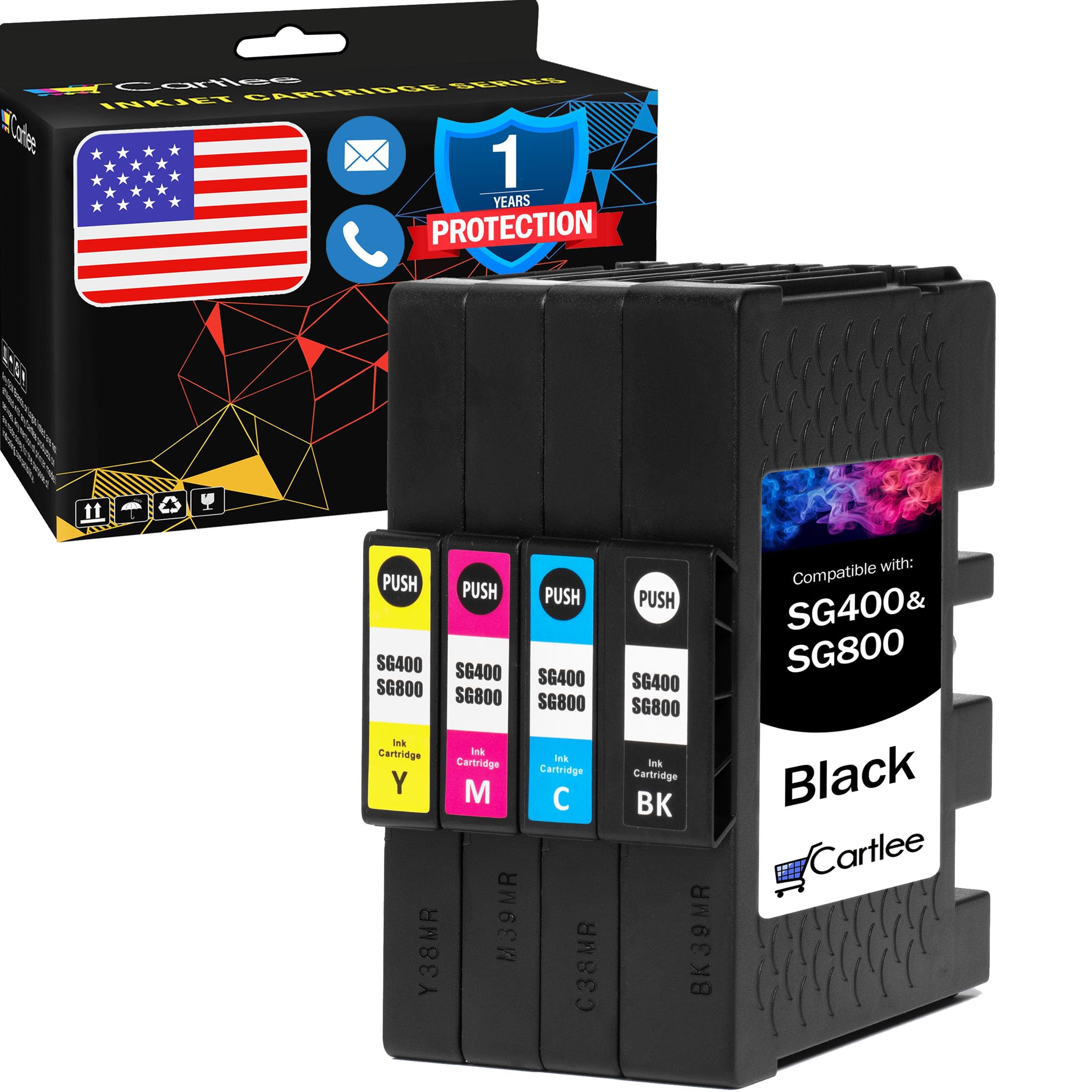 CartleeCompatible Ink Cartridges Replacement for Sawgrass SG400 Sublimation Ink Sublimation Printer SG800 for Sawgrass Virtuoso SG400 Printer for Sublijet HD SG 400 4pk