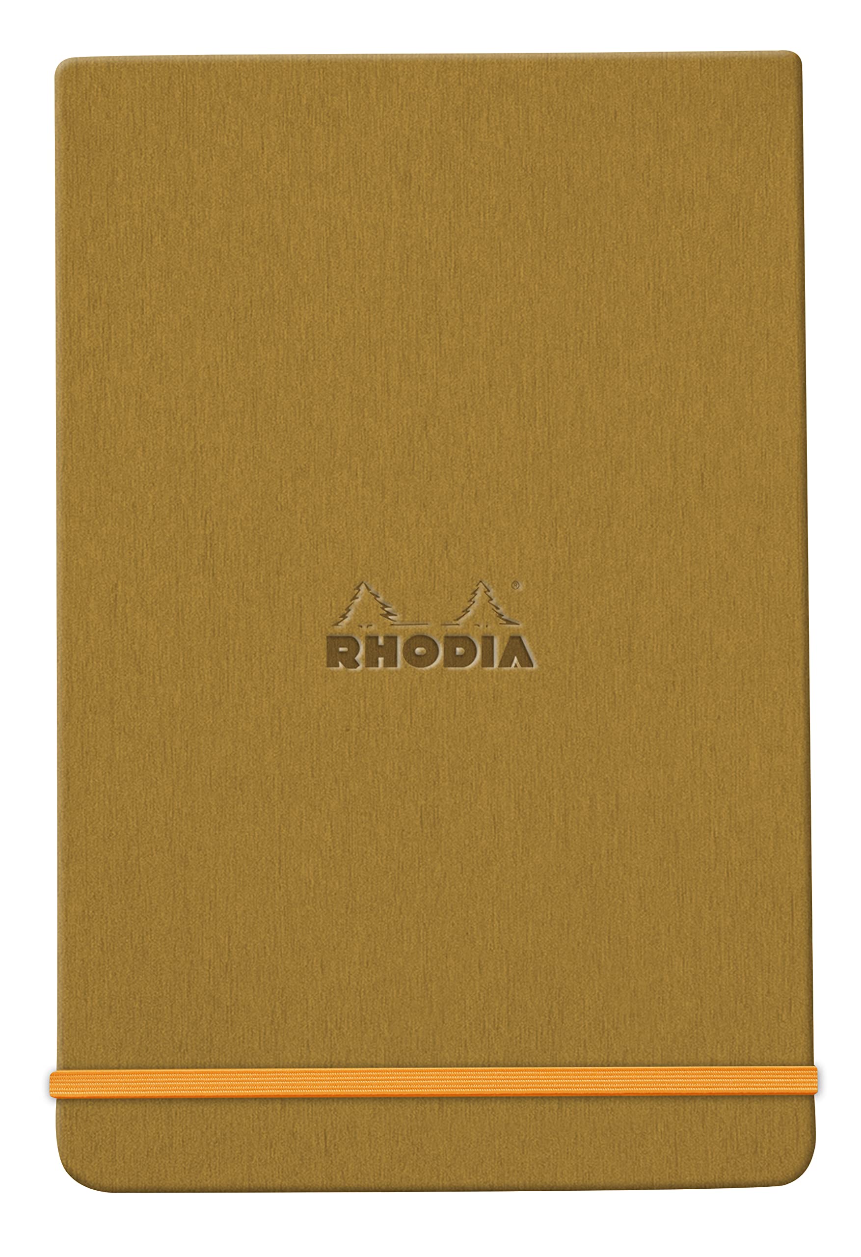 RHODIA 194340C - Taccuino Rigido Webnotepad Oro - A6 - A righe - 192 pagine Staccabili- Carta Clairefontaine Avorio 90 g/​m - Segna-​pagina - Chiusura con elastico - Copertina Simil Cuoio - Rhodiarama