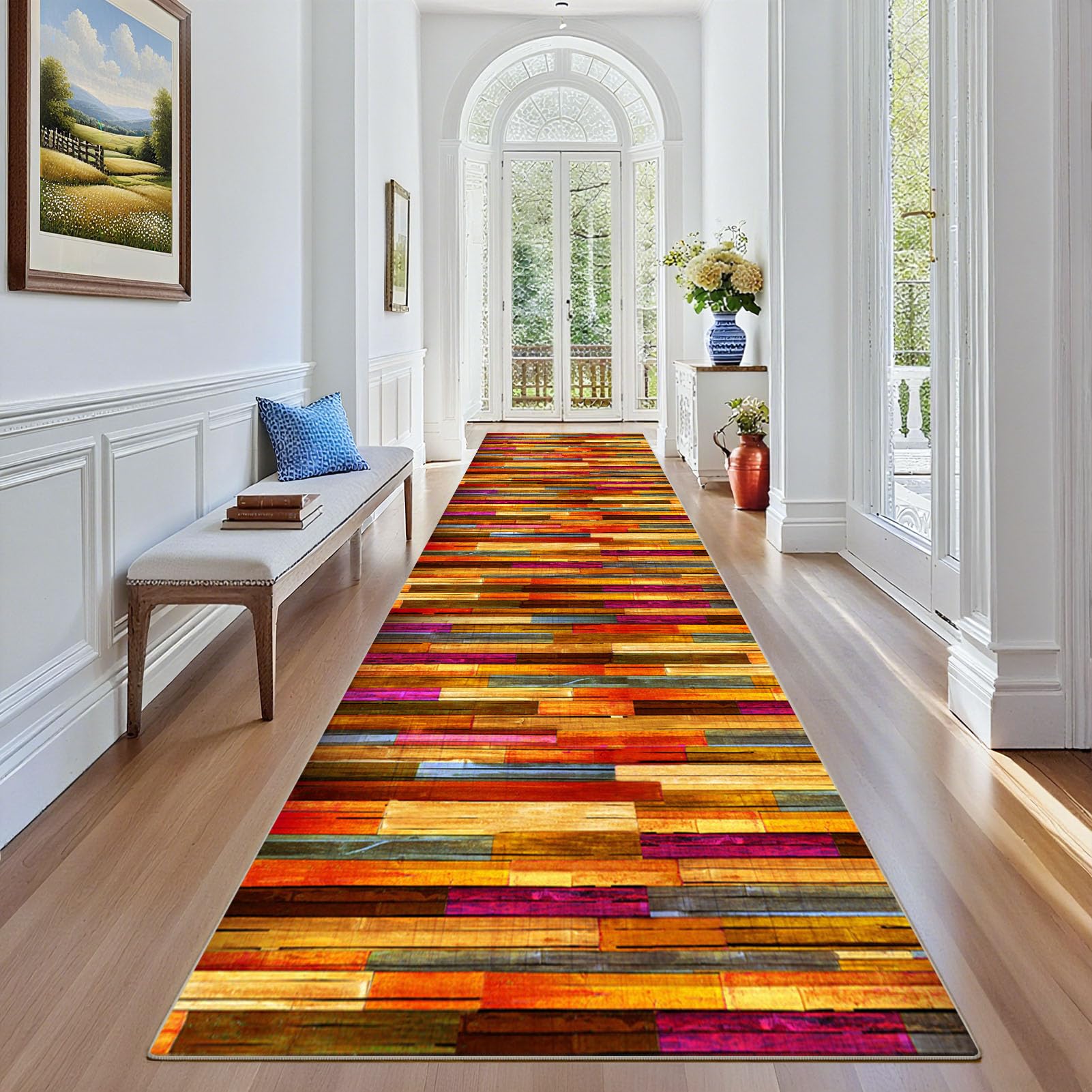 Stqyeiw Carpet Runner for Hallway 110 x 400 cm Non Slip Long Hallway Runner Rugs for Kitchen Rugs Washable Floor Mat Absorbent Door Mat Narrow Hall Runner for Hallway Bedroom Kitchen Entryway