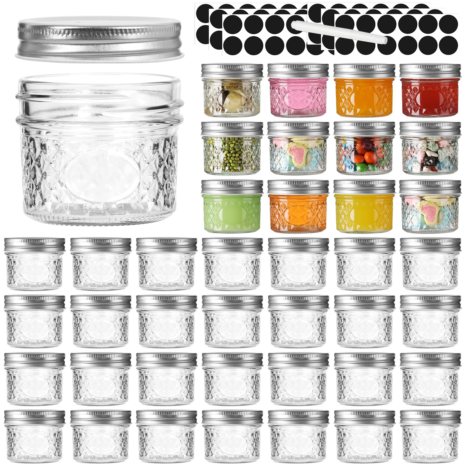 Mcupper 40 Pack Small Mason Jars, 4oz Mini Mason Jars, Canning Jars With Silver Lids For Dessert, Honey, DIY Candle