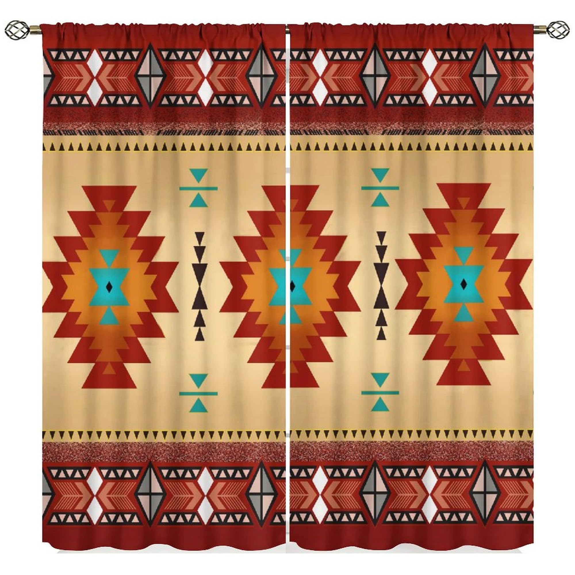 Sxxldng Aztec-14 Aztec Curtains,Red Ethnic Southwestern Geometric Window Treatments For Living Room,Farmhouse Tribal Navajo Boho Native Pattern Drapes 2 Panel Set,42X45 Inch Decor