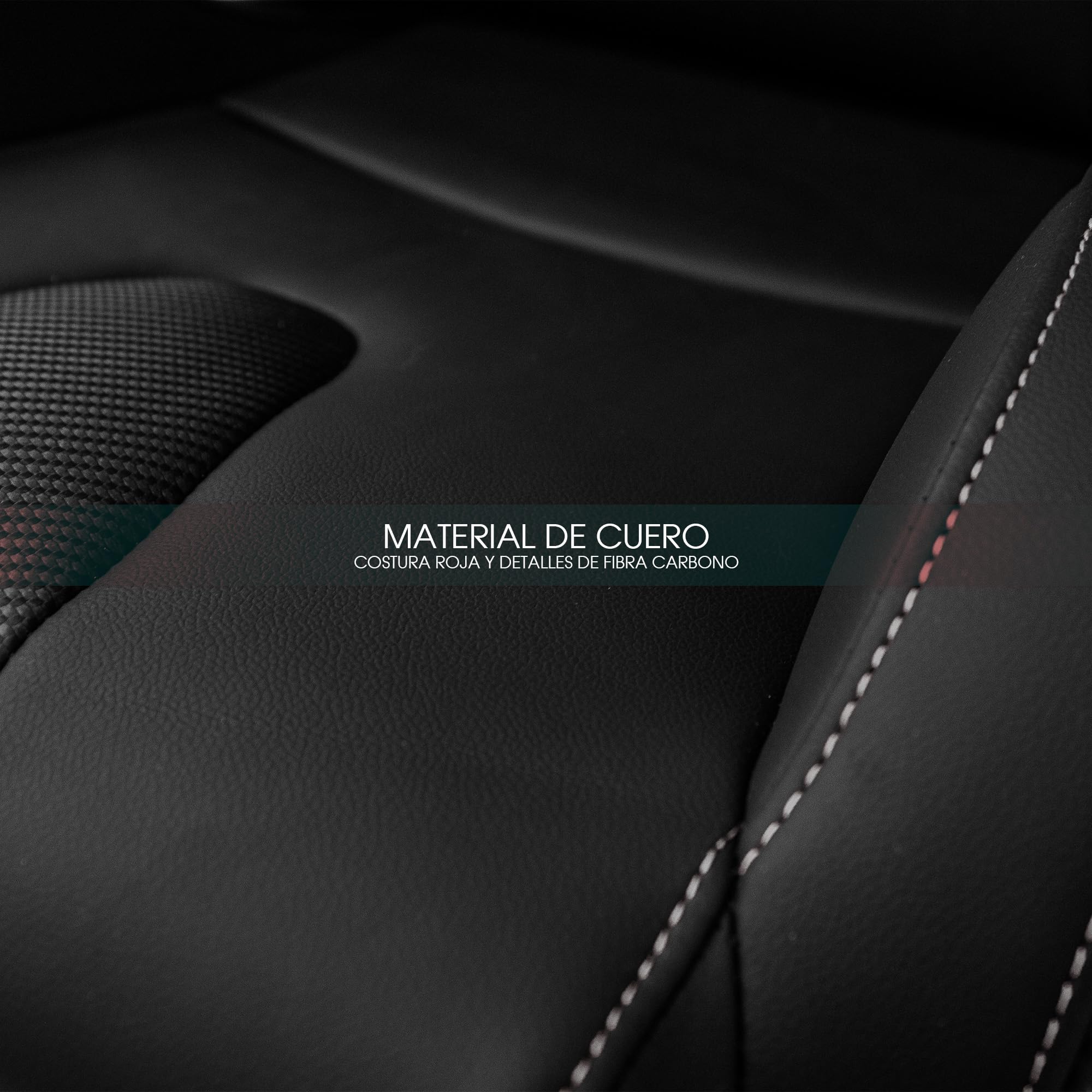 M MODAUTO Semibaquet S,E Cuero Negro/Costura Blanco/Respaldo Fibra Carbono,Semibaquet Deportivo,Adaptable para Coches,Ríeles Incluidos.N765L