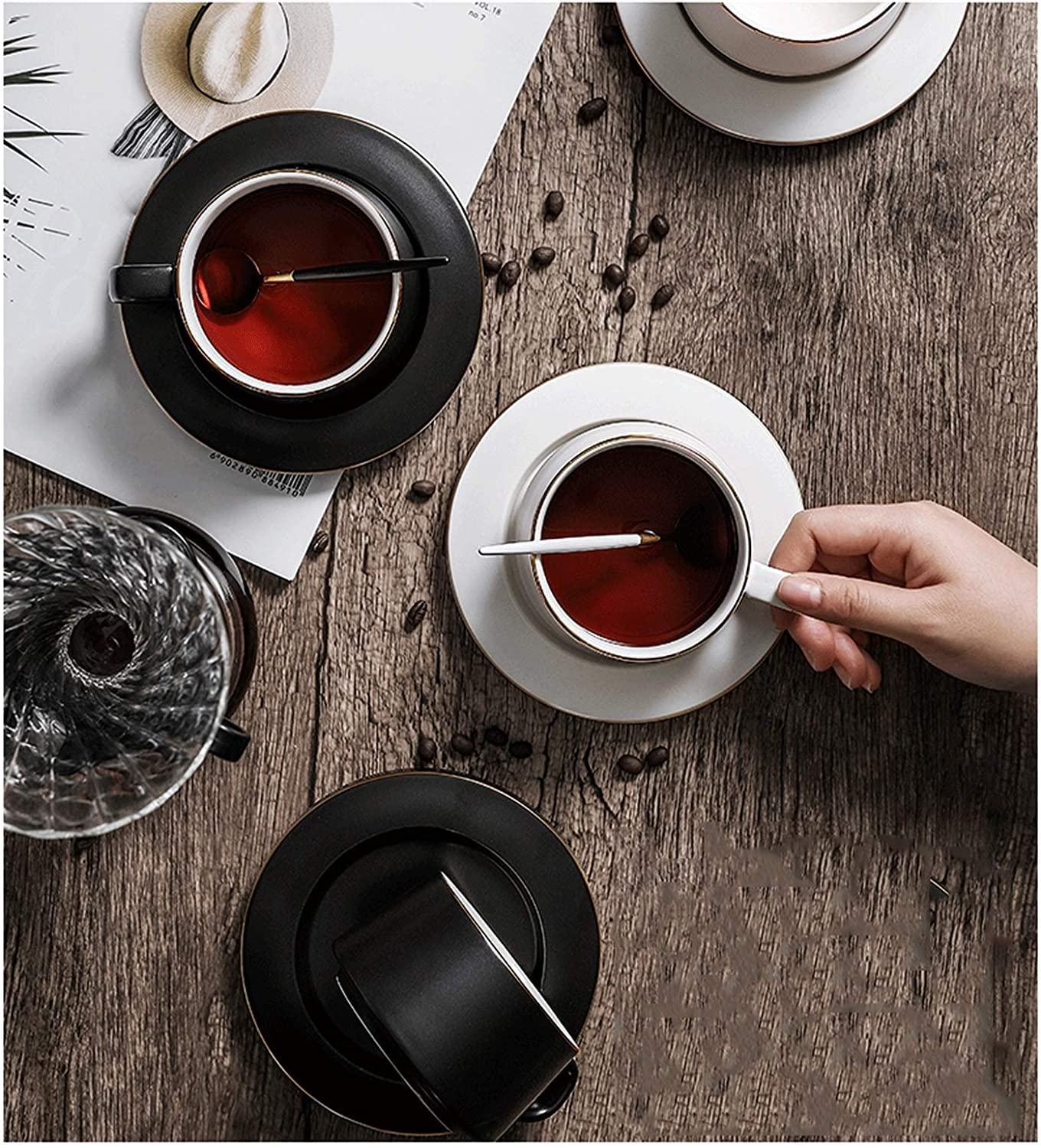 Taza de café Taza de té Creativa Copa de cerámica Hombres y Mujeres Taza de Agua portátil Personalidad Taza de café con Cuchara de Plato Taza de Chocolate Caliente (Color : A)