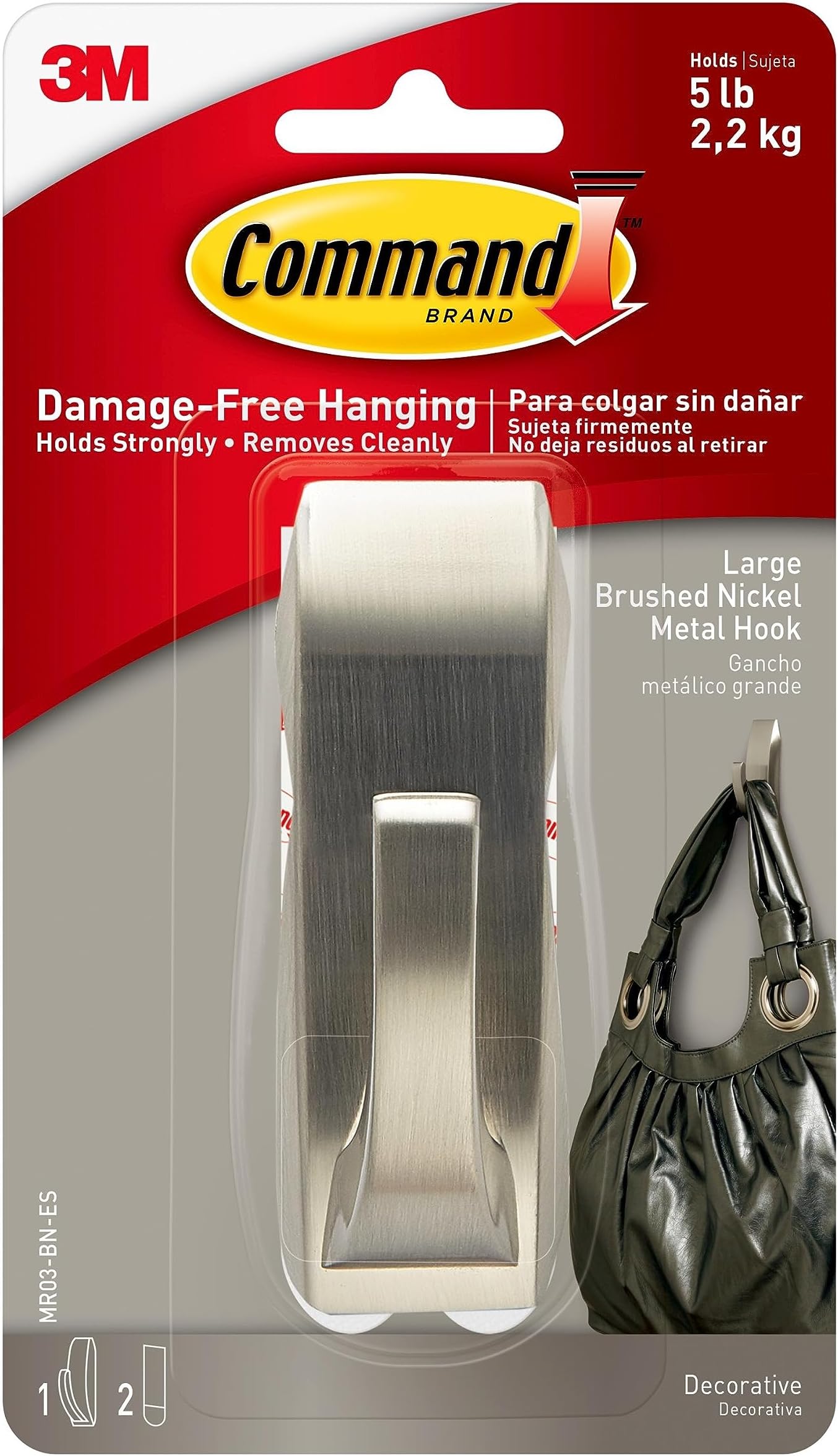 Wall Hooks Command, Tamaño Grande, De Latón Satinado, 2 Ganc