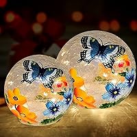 Vista 1 de Luz de bola de cristal agrietada, diseño floral, mariposa, luz nocturna, lámpara decorativa de mesa para interiores, decoración del hogar, Navidad