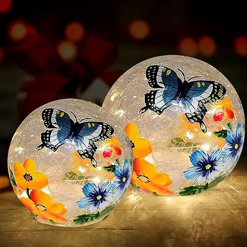Luz de bola de cristal agrietada, diseño floral, mariposa, luz nocturna, lámpara decorativa de mesa para interiores, decoración del hogar, Navidad,