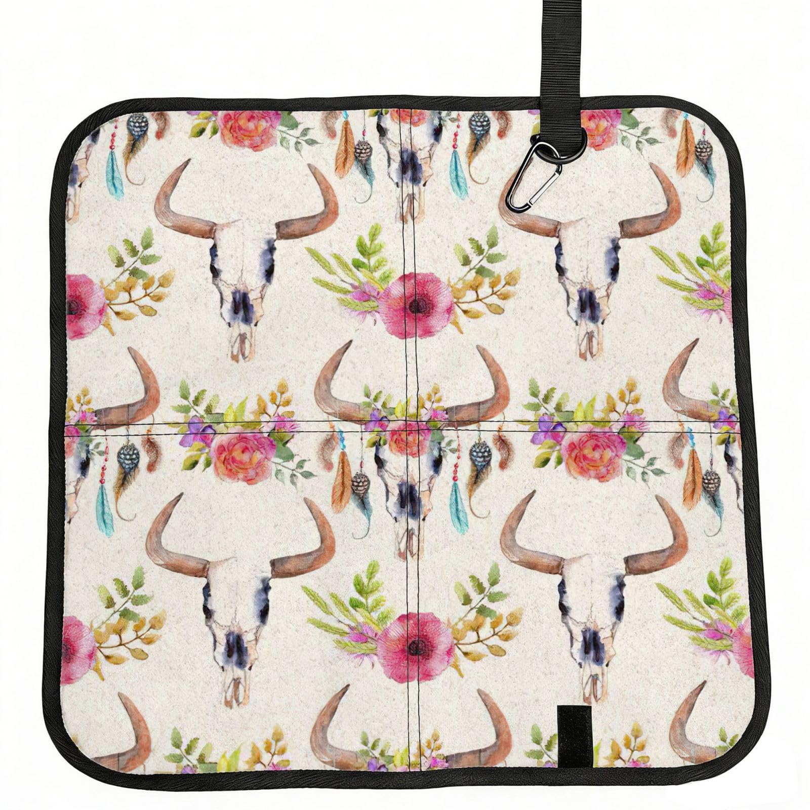 SDEGTHO Runner Bull Skull Printed Foldable Seat Pad with Closure, Lightweight Cushion for Airplane Travel Camping