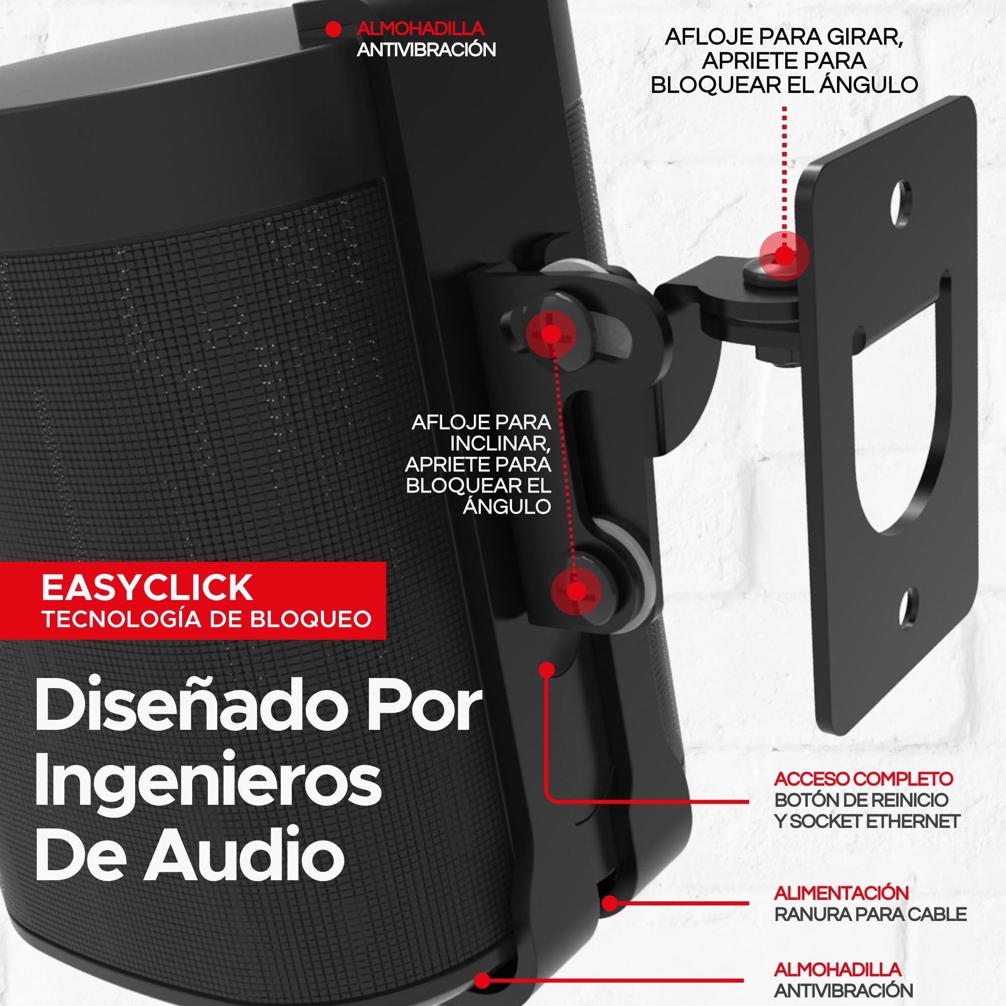 Sound bass 2 x Soporte de Montaje en Pared One, One Gen 2, One SL, Play:1 - Pack Doble - Negro - Compatible con Sonos One, One Gen 2, ONESL & Play:1, diseñado en el Reino Unido