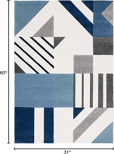 Vista 112 de SAFAVIEH Alfombra de área de 8 x 10 pies – Colección Hollywood – Grande – Marfil y azul pavo real, diseño moderno de mediados de siglo, no desprende