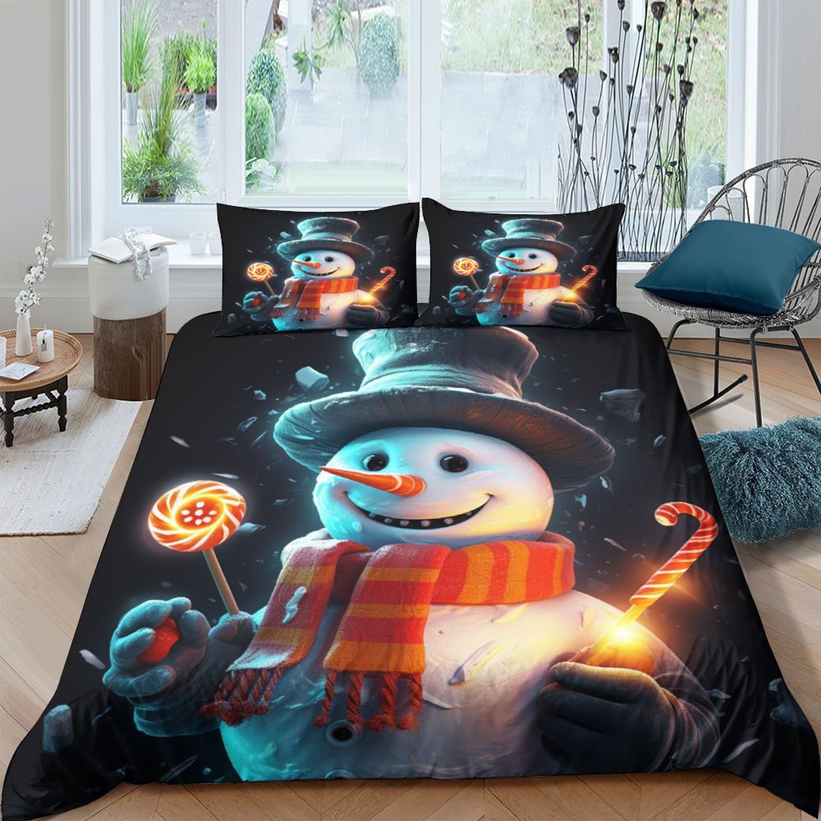 Housse de couette bonhomme de neige King 3 pièces anti-plis pour simplifier le lavage des parents