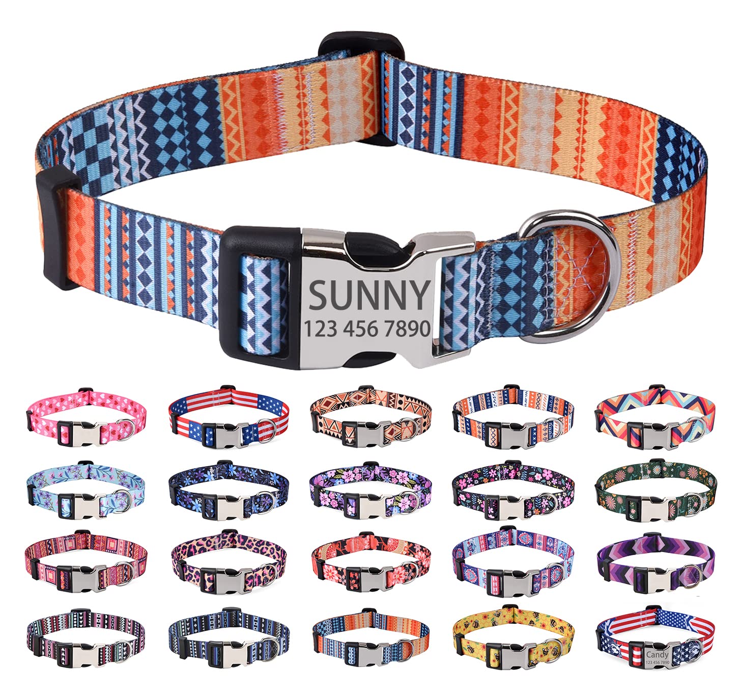 Mihqy Personalized Dog Collars, Customized Dog Collar with Name and Phone Number, 10 Colors & 4 Sizes Dog Collar for Puppy Small Medium Large Dogs,