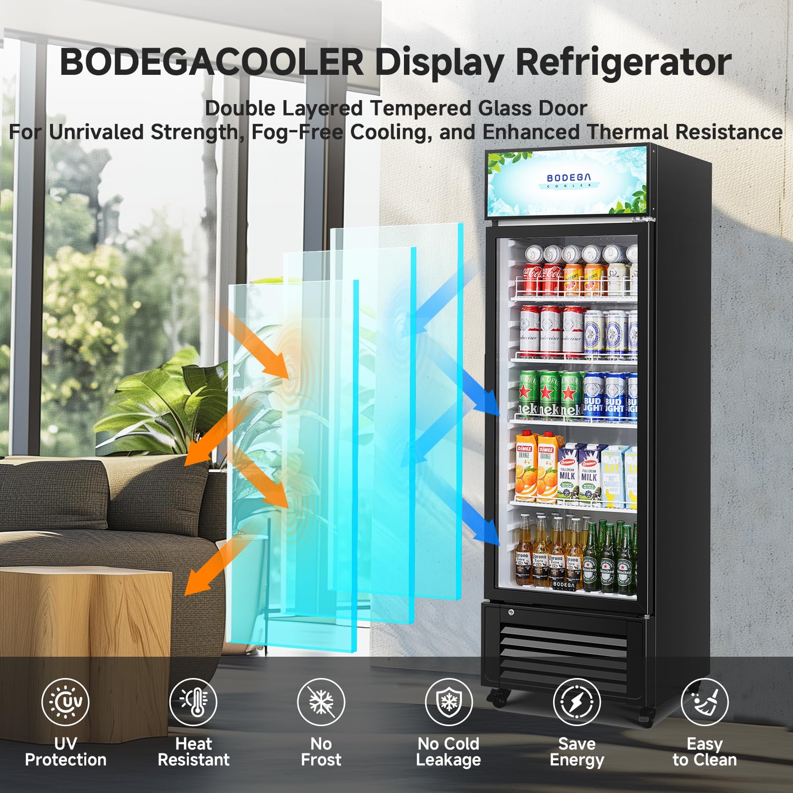 Bodegacooler Beverage Refrigerator, 321l/339 Qt Commercial Refrigerator For Kitchen, Home,Office And Garage, 300 Cans & 160 Bottles Display Refrigerator For Beer,Soda, Bar Cooler With Soft LED Light. on Fridge.com - View 6