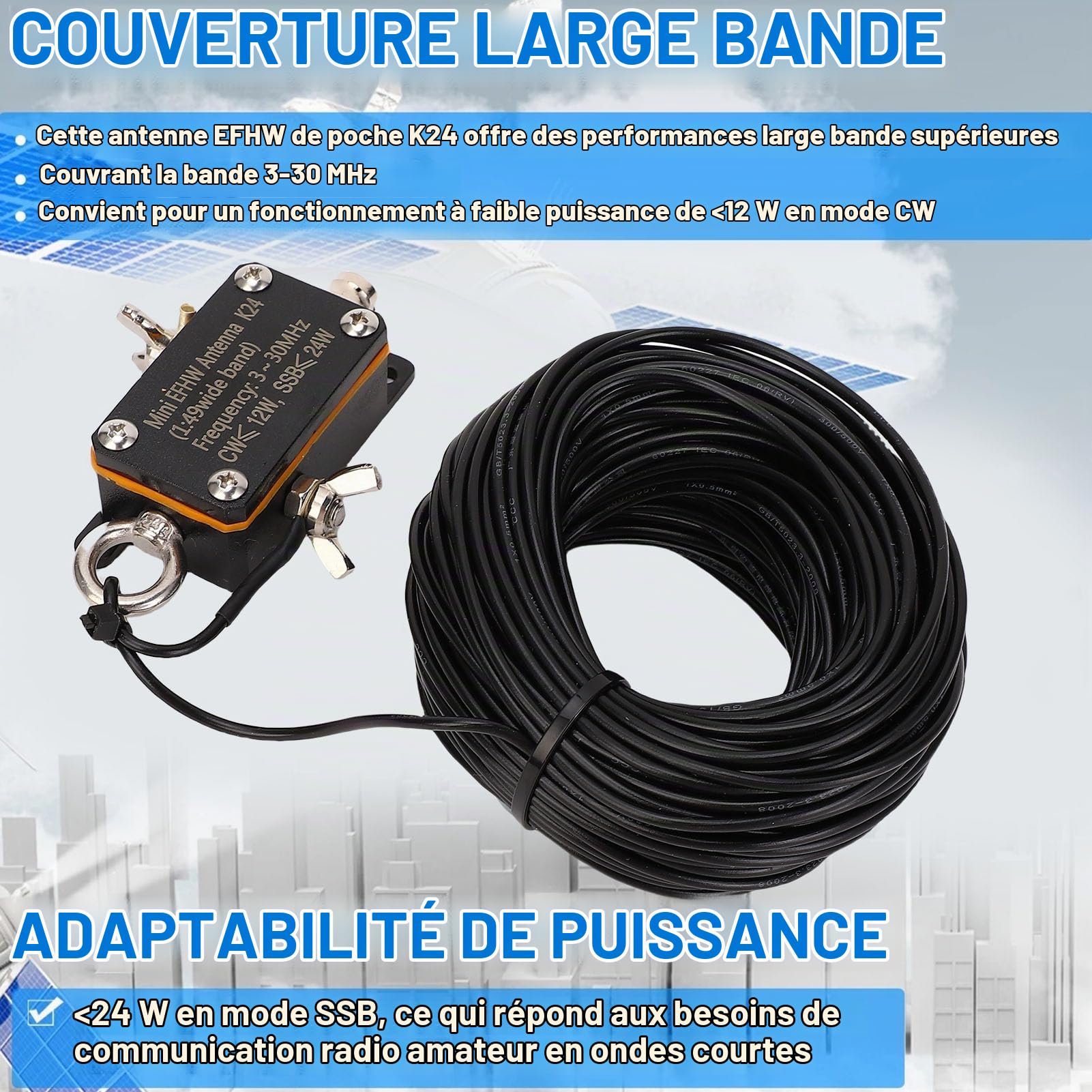 Elprico HF End Fed Antenne 3-30MHz, 1: 49 Balun Shortwave Radio, 4 Groupe 10m 15m 20m Antenne de Fil de Long 40m de Long, Antenne Radio Fed Courte ou Extérieur