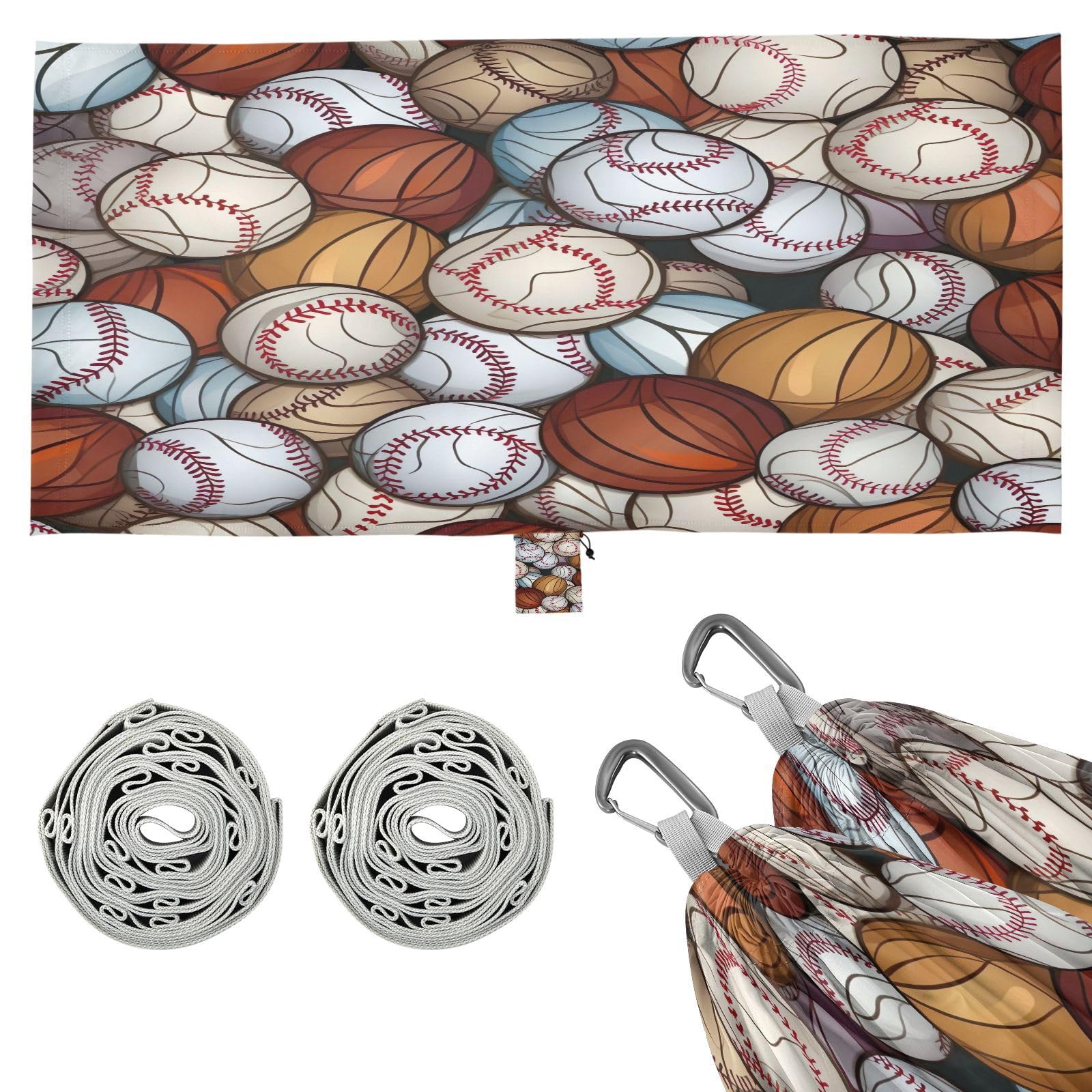 ATTX Baseball Balls Pattern Camping Hammock - Lightweight & Portable Hammocks, Heavy Duty 330lbs Capacity for Indoor, Hiking, Backpacking, Travel, Backyard, Beach#331