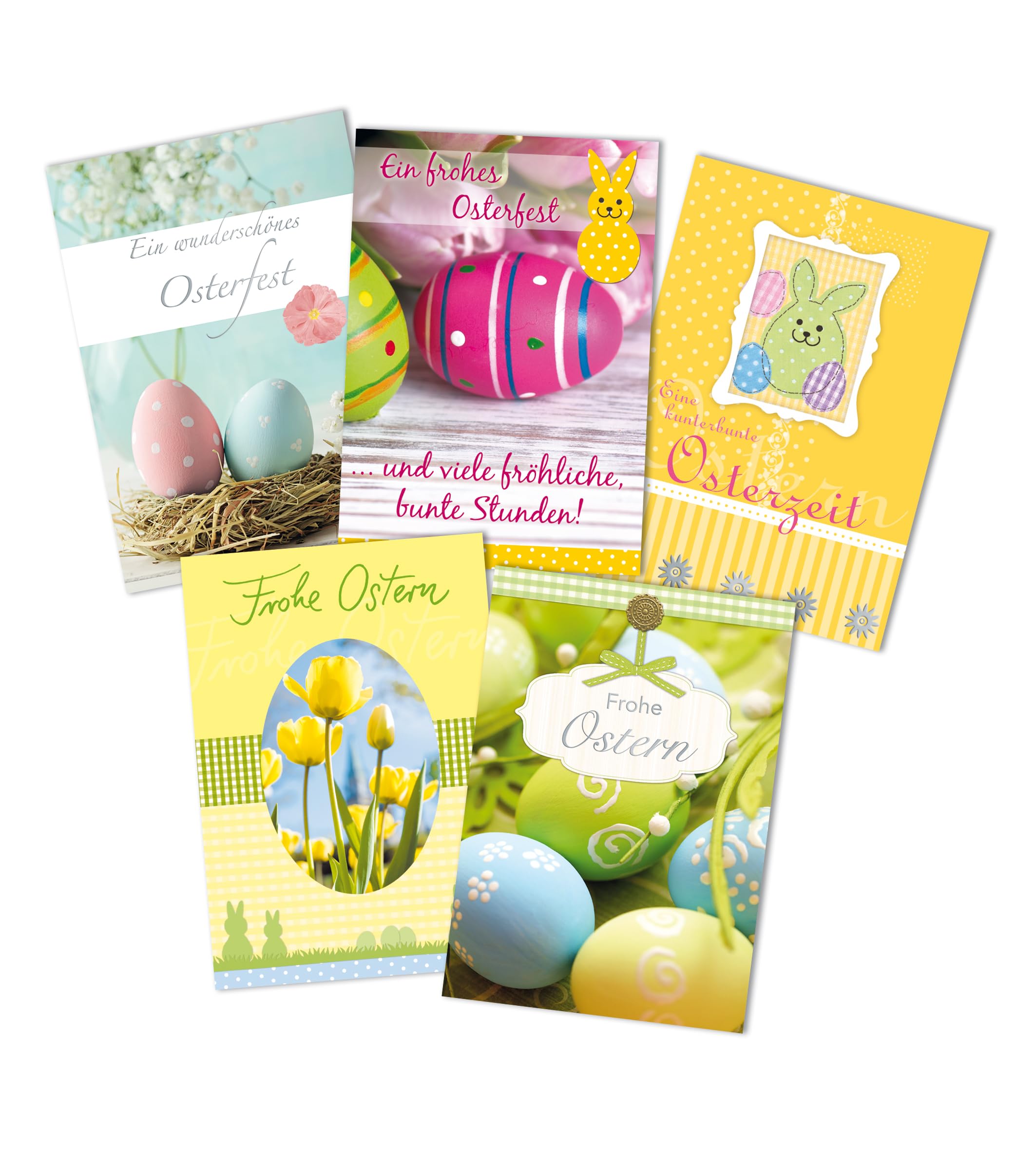 Perleberg Easter Card Set in 11.6 x 16.6 cm - 5 High-Quality Easter Greeting Cards - Random Motif - Text Card for Easter Party - Ideal for Money Gifts - Easter Cards with Envelope - Easter Greetings