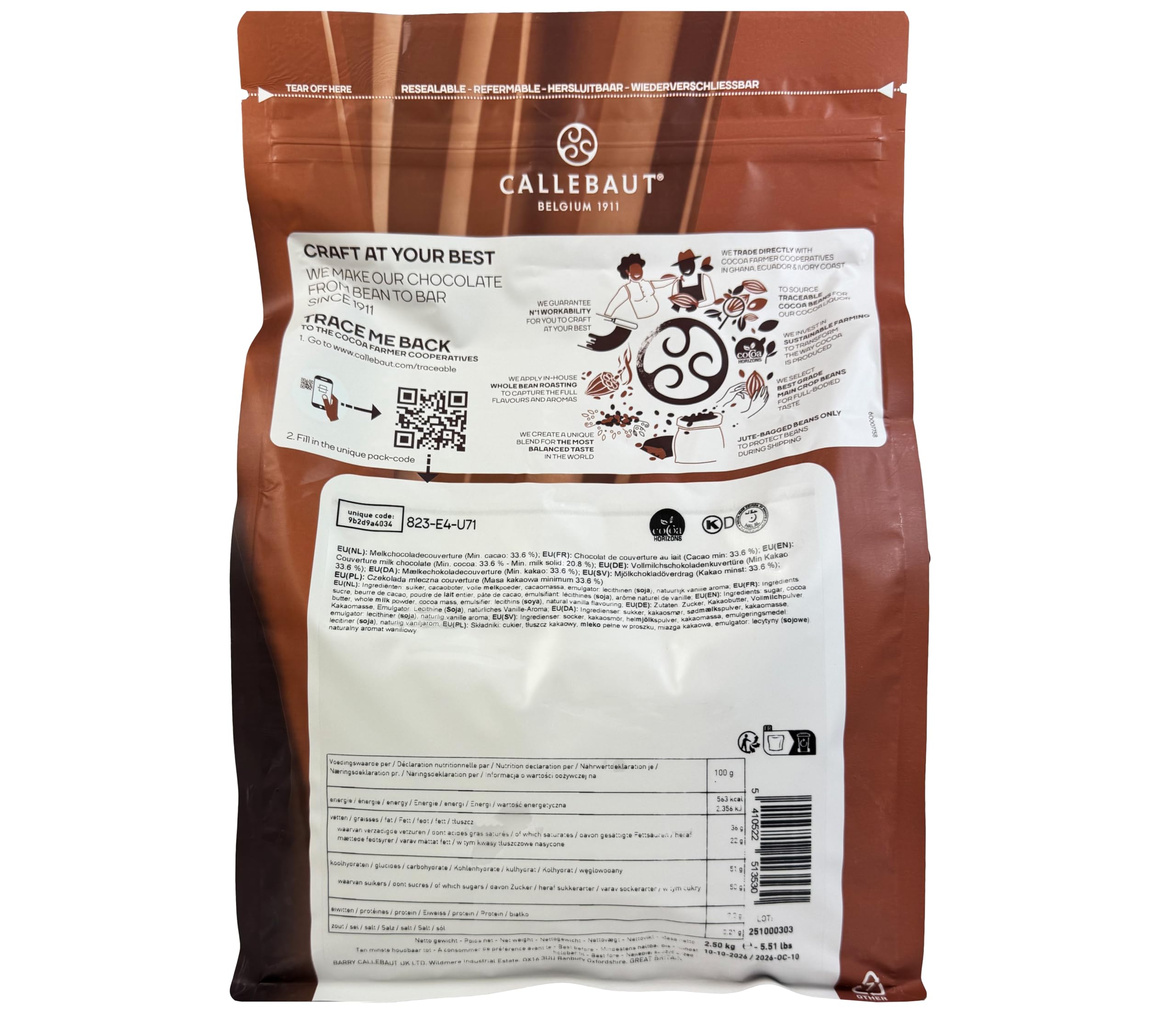 CALLEBAUT Kuvertüre Callets Vollmich Schokolade 33,6% Kakao 2,5kg