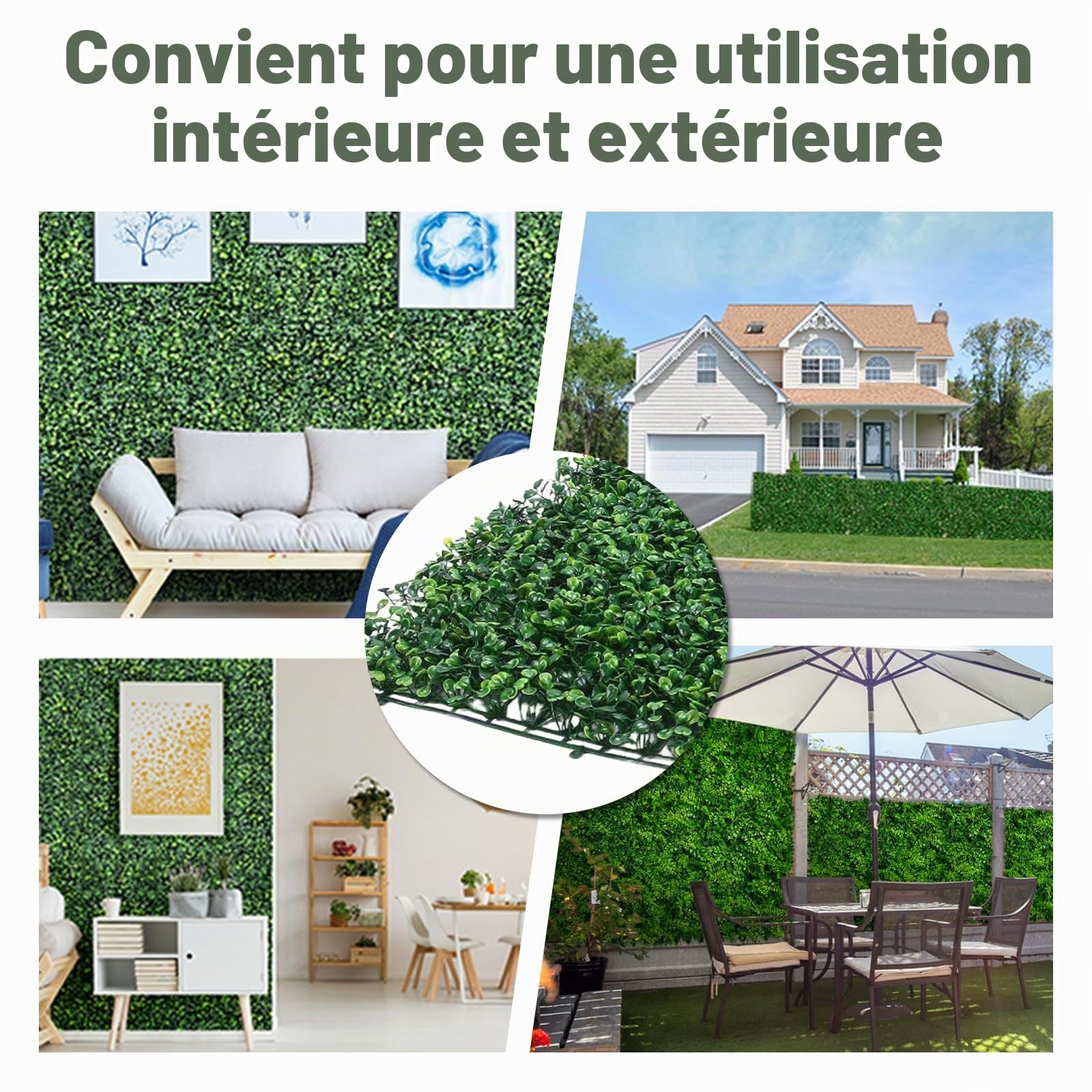 uyoyous Lot de 12 parois en plantes artificielles pour jardin - Protection contre les UV - 60 x 40 cm - Vert foncé