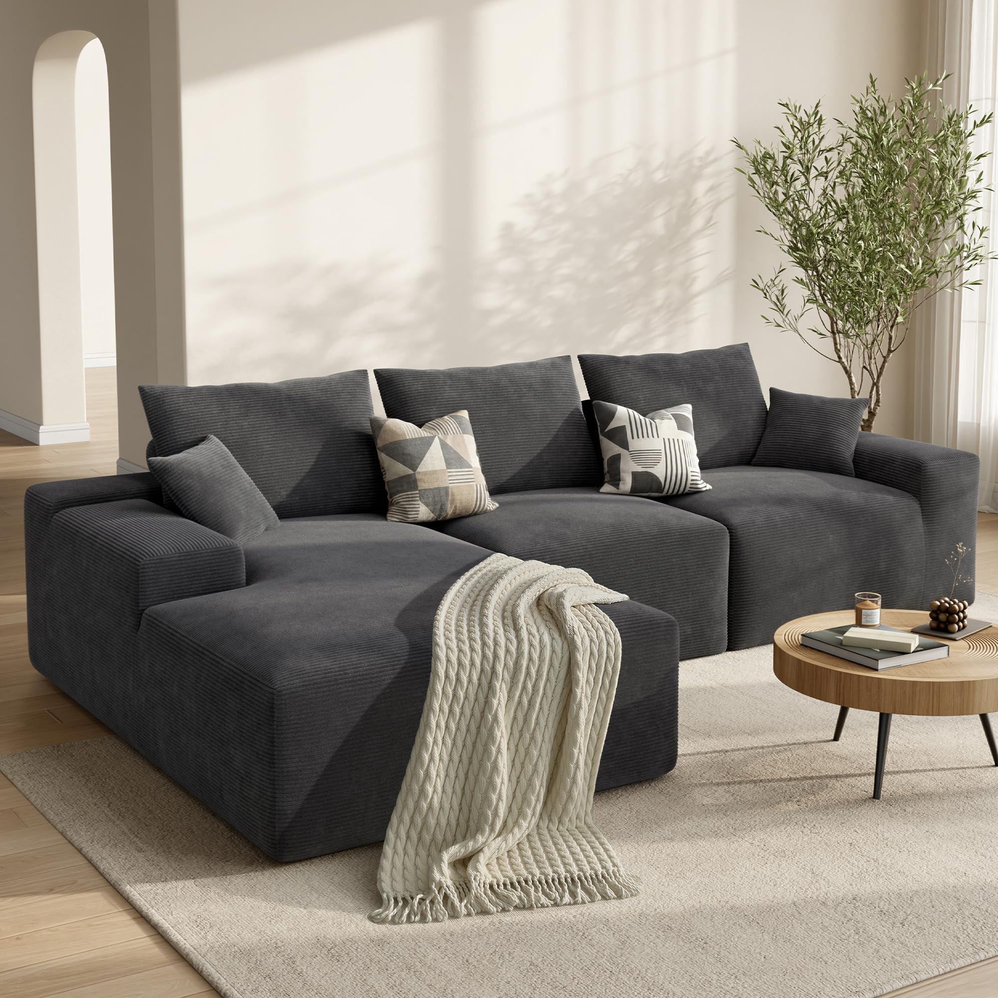LIKIMIO 120 Modular Sectional Sofa with Chaise Oversized Deep Seat Boneless Couch Corduroy Upholstery Modern L-Shaped Living Room
